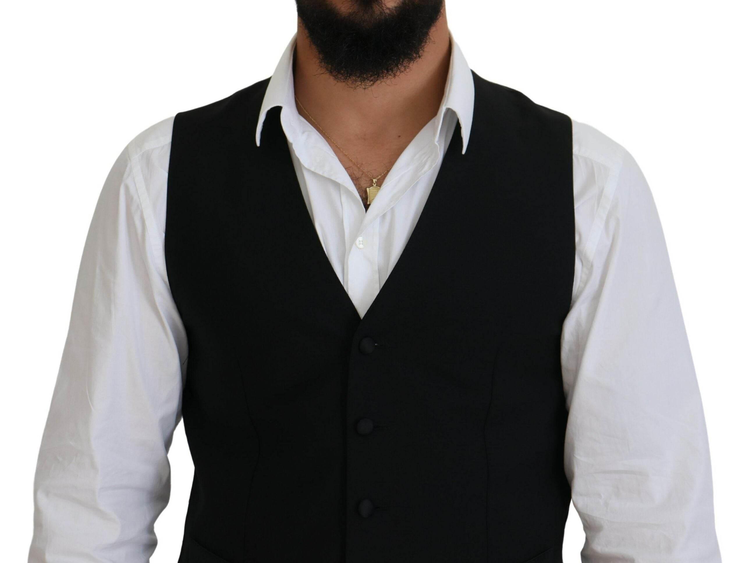 Dolce & Gabbana Black Virgin Wool Waistcoat Formal Vest - Hilstor