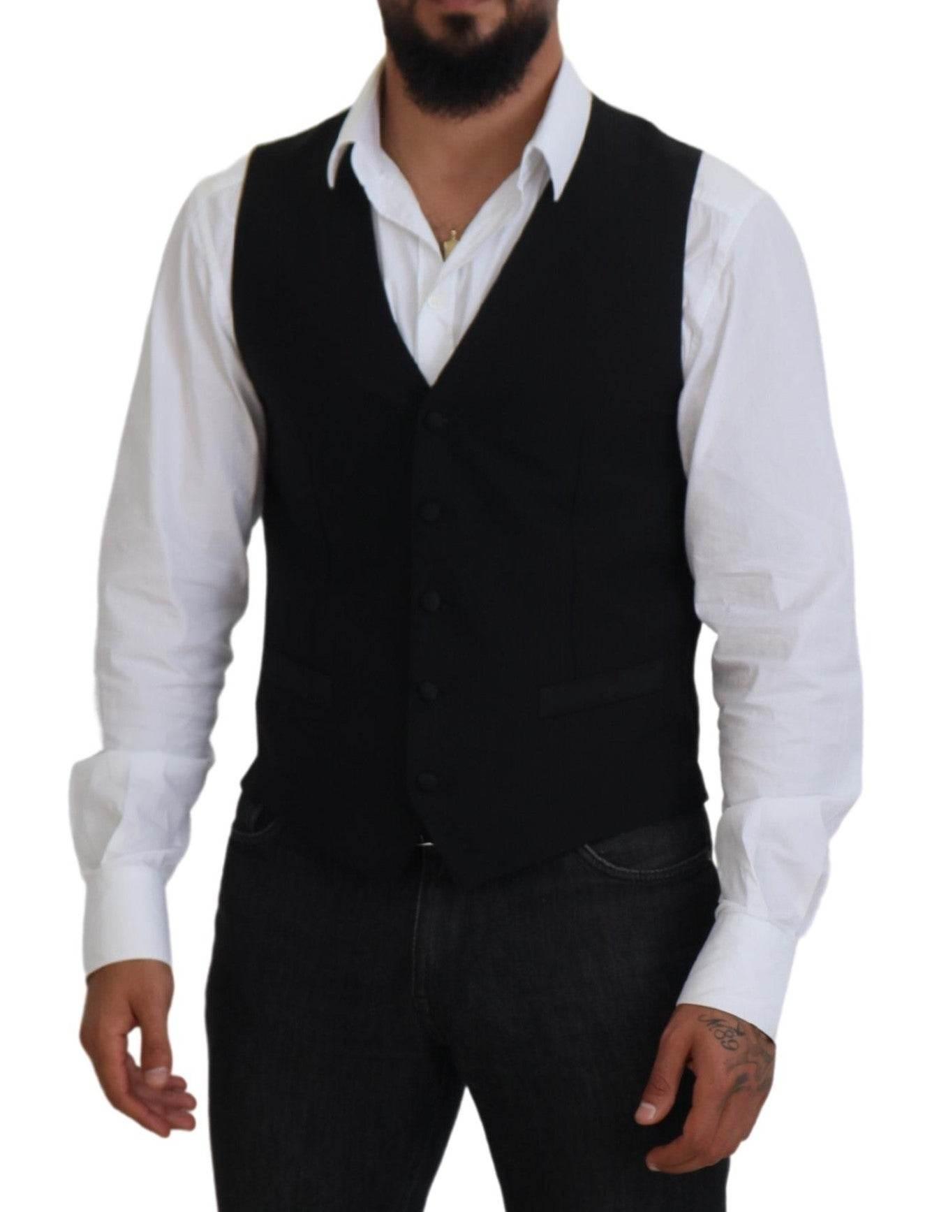 Dolce & Gabbana Black Virgin Wool Waistcoat Formal Vest - Hilstor
