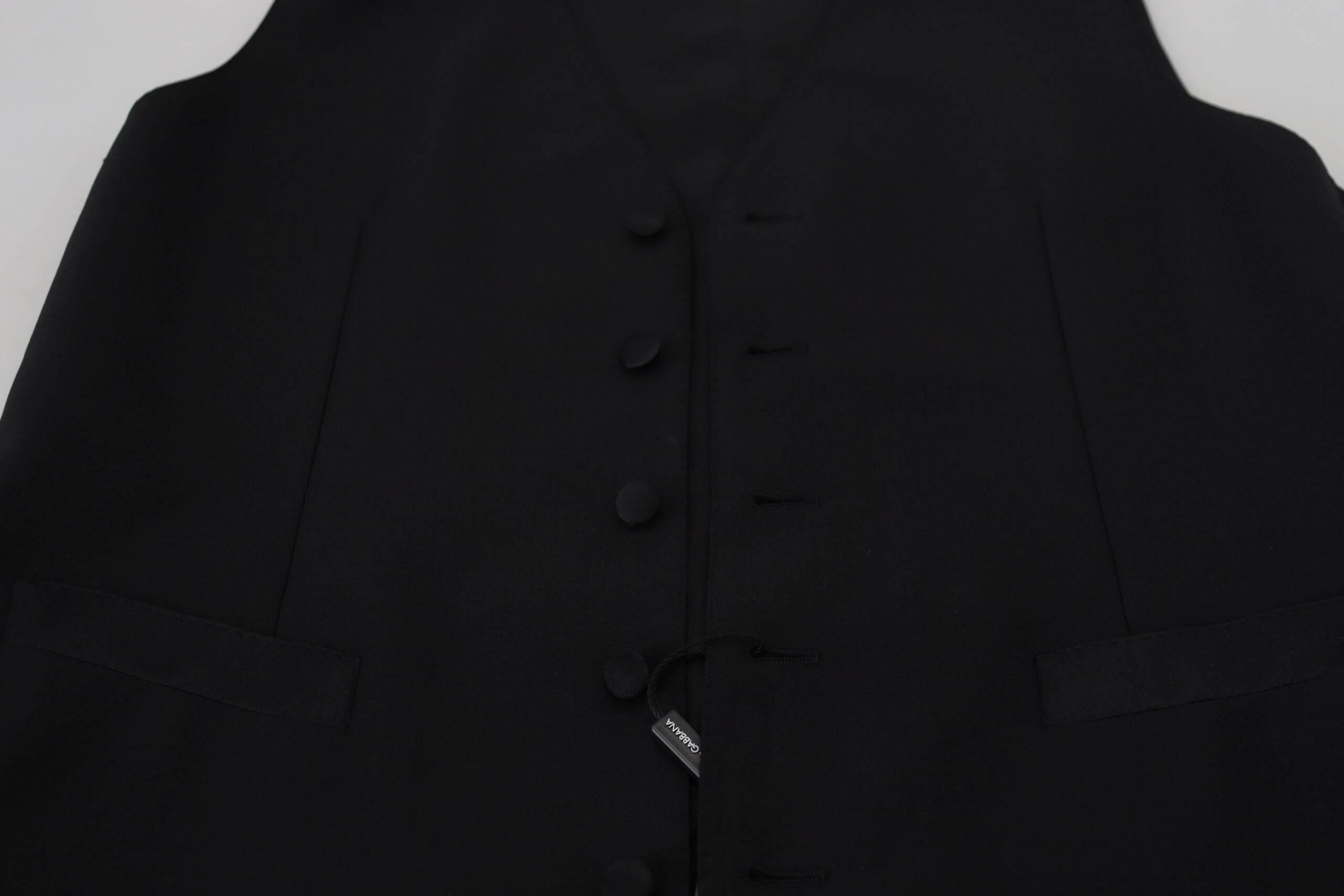 Dolce & Gabbana Black Virgin Wool Waistcoat Formal Vest - Hilstor
