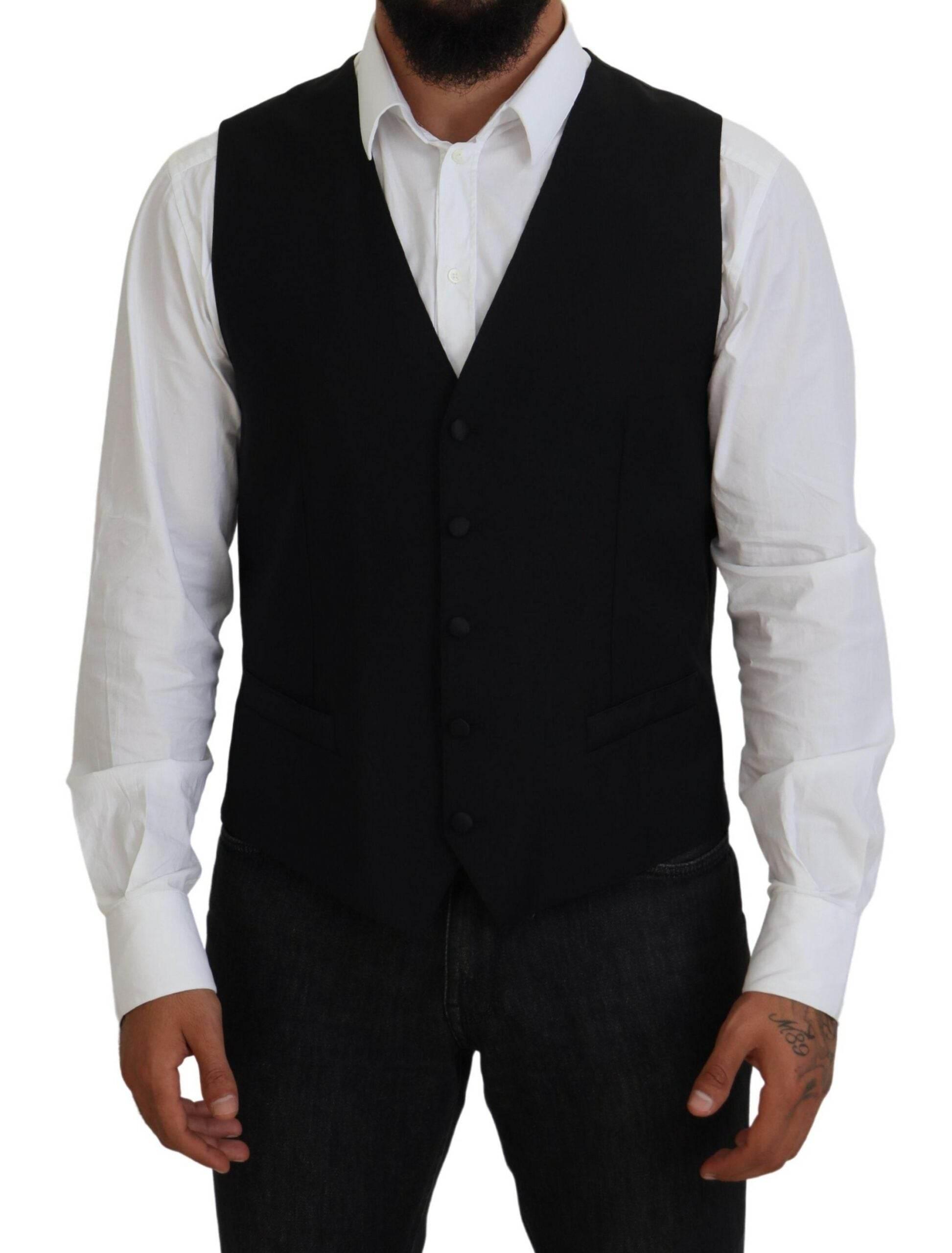 Dolce & Gabbana Black Virgin Wool Waistcoat Formal Vest - Hilstor