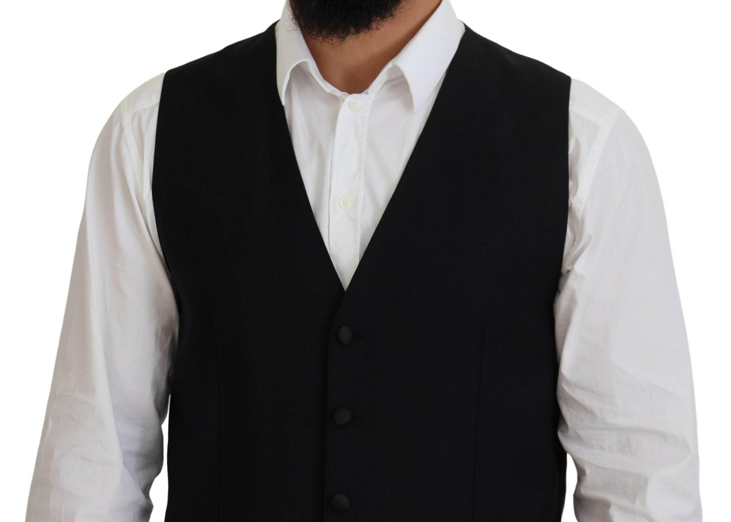 Dolce & Gabbana Black Virgin Wool Waistcoat Formal Vest - Hilstor