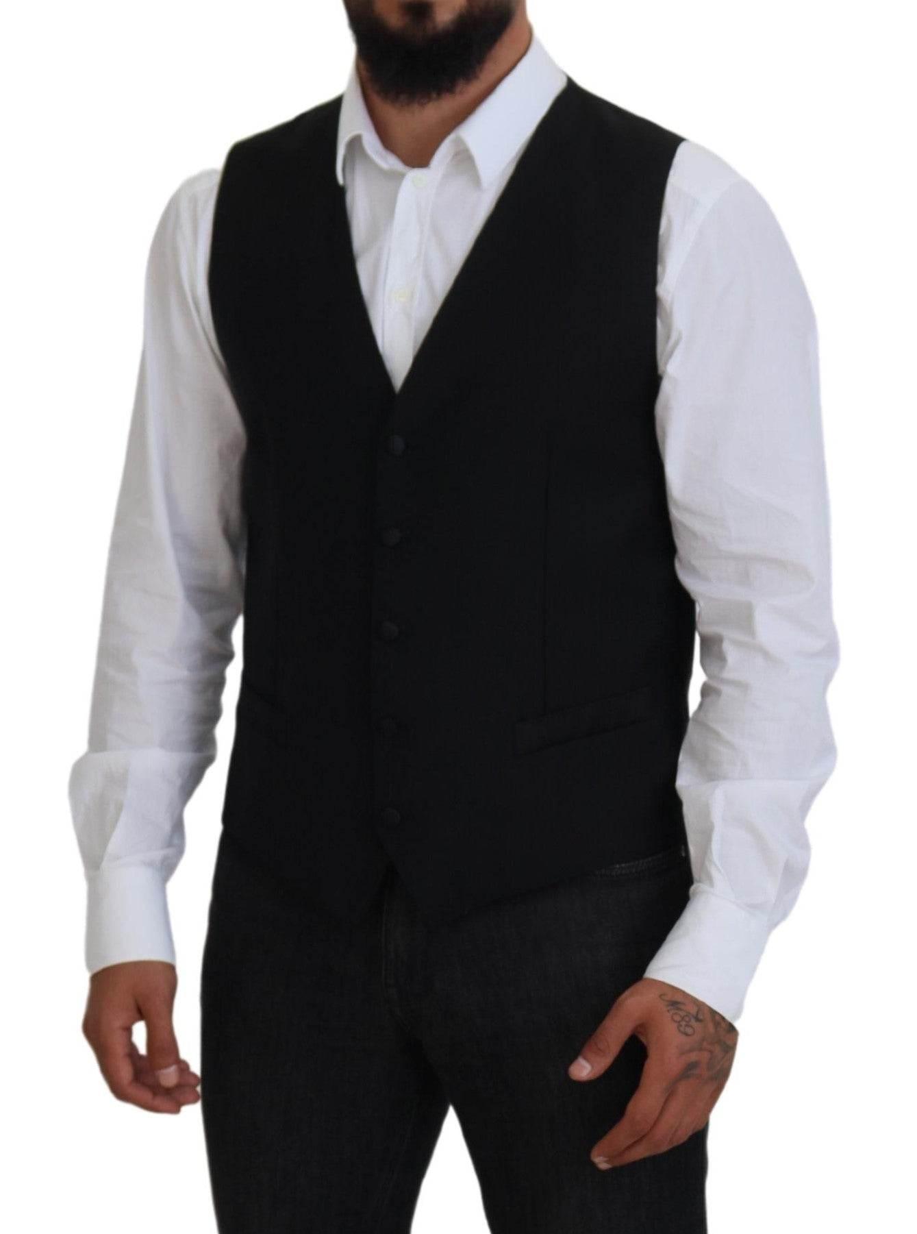 Dolce & Gabbana Black Virgin Wool Waistcoat Formal Vest - Hilstor