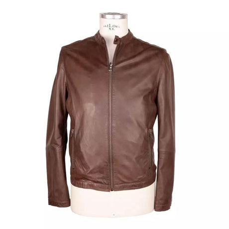 Emilio Romanelli Brown Leather Men Jacket - Hilstor