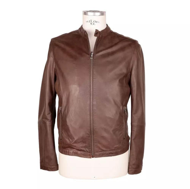 Emilio Romanelli Brown Leather Men Jacket - Hilstor