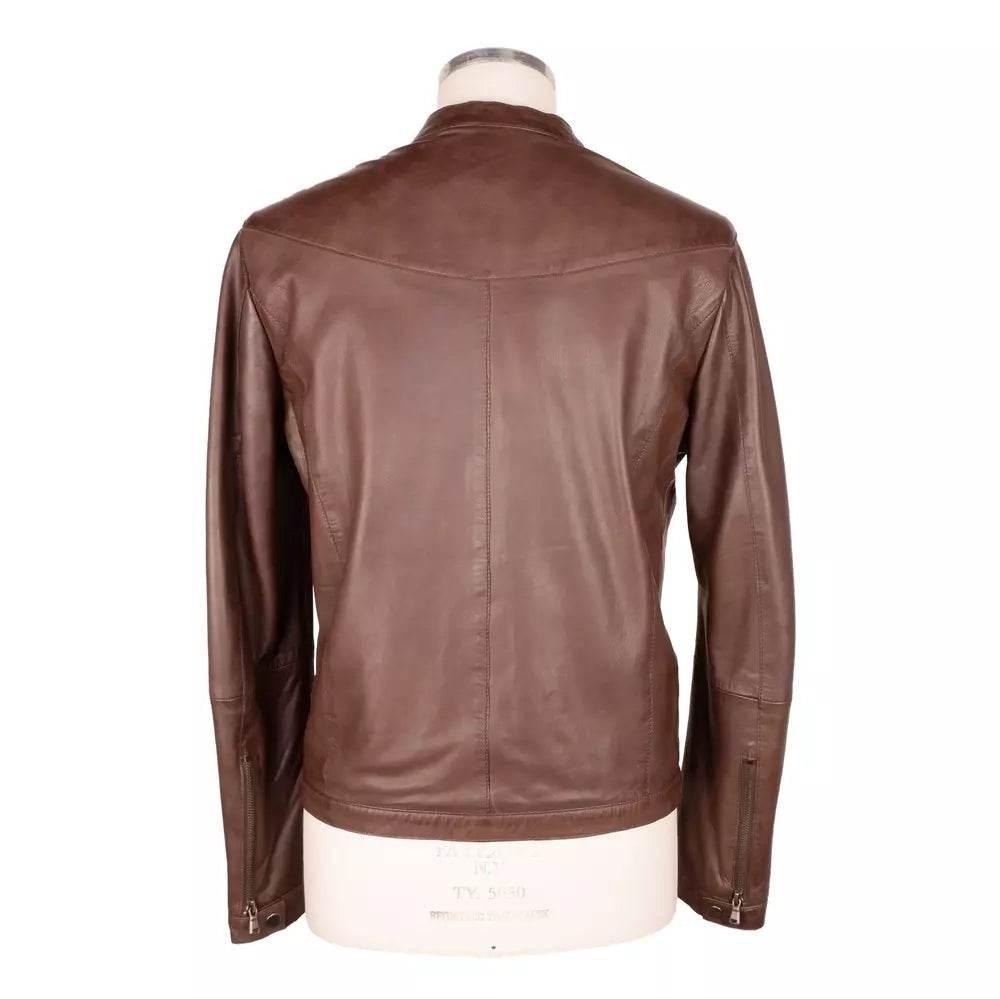 Emilio Romanelli Brown Leather Men Jacket - Hilstor