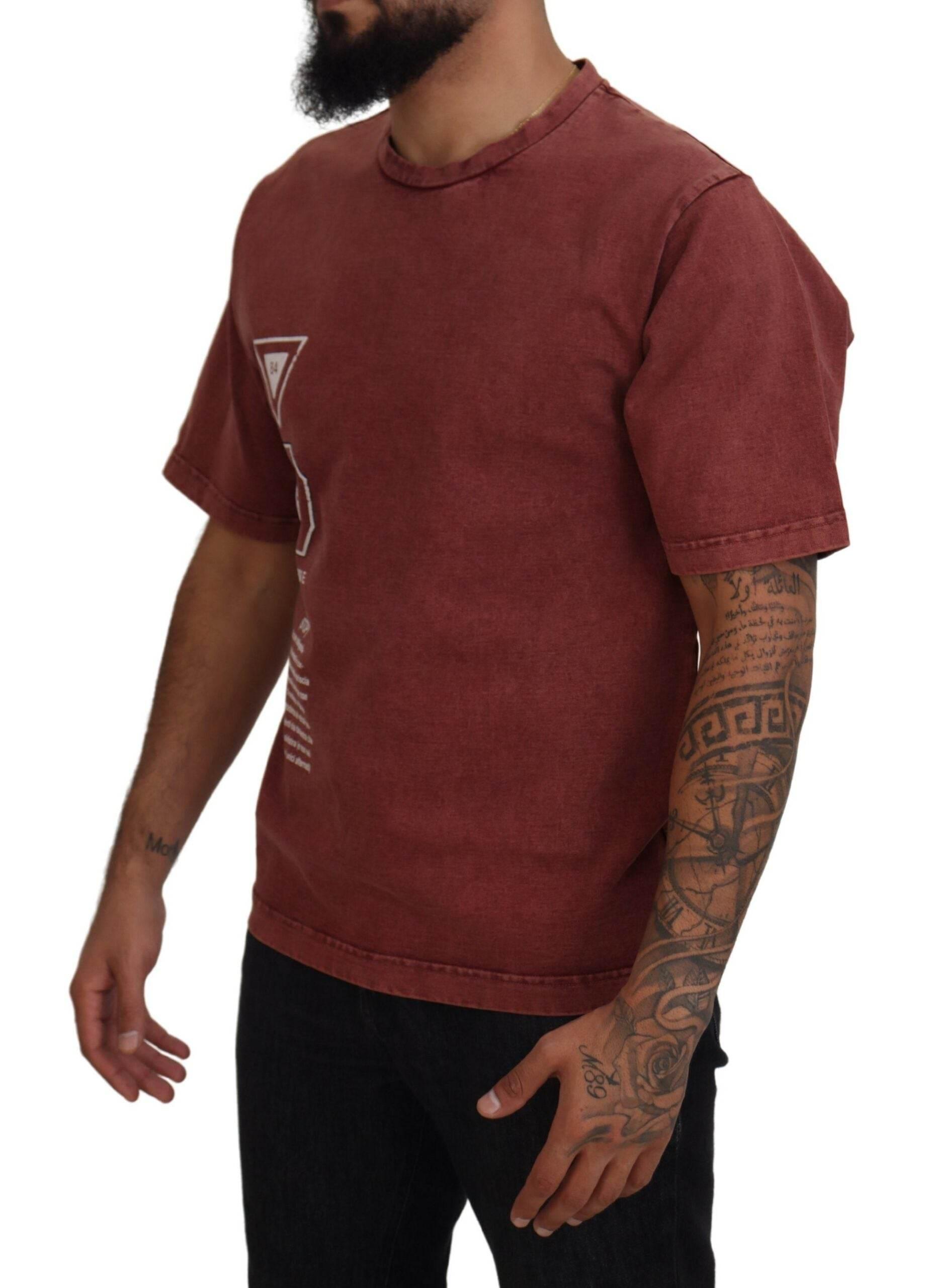 Dolce & Gabbana Maroon Print Round Neck Short Sleeves T-shirt - Hilstor