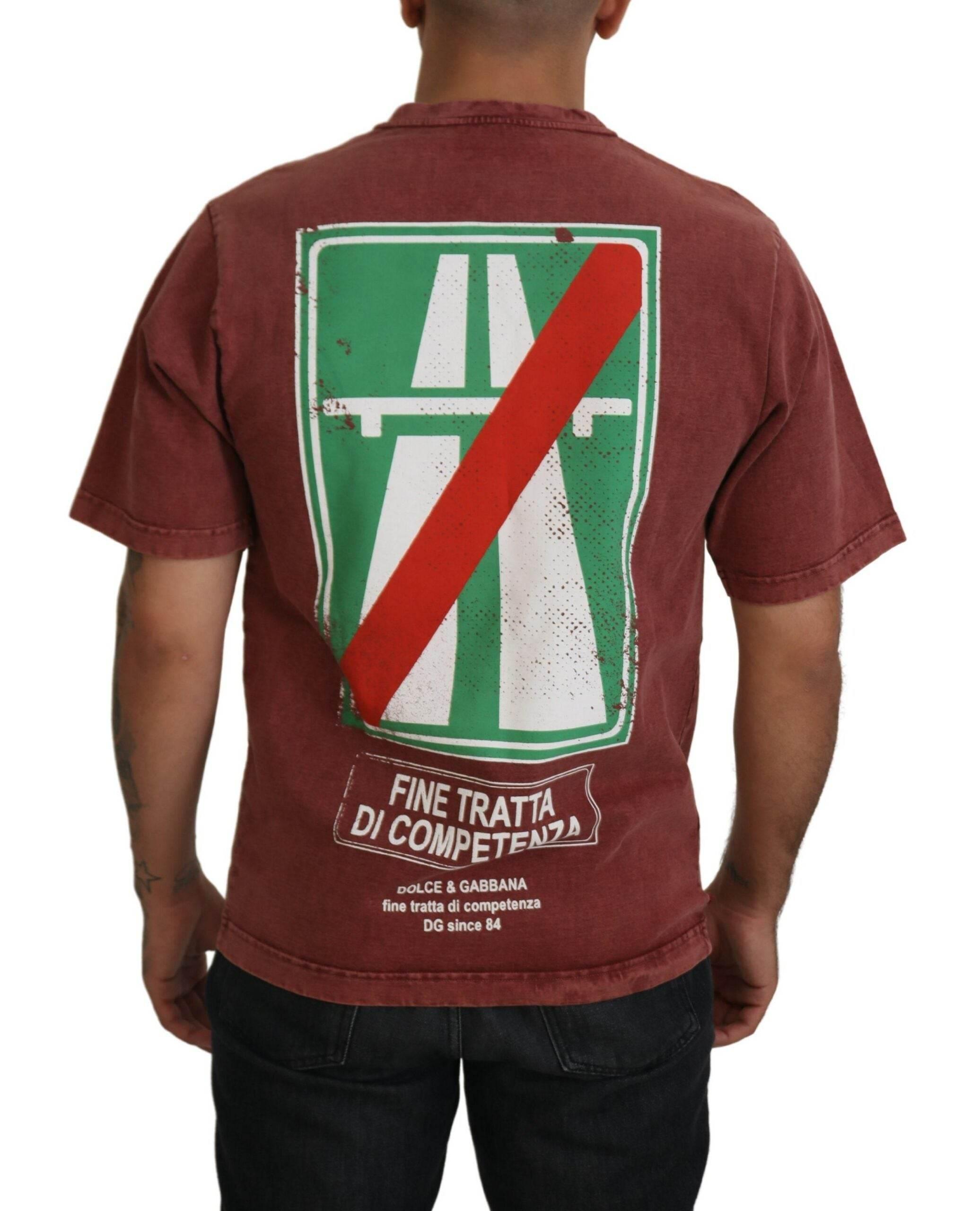 Dolce & Gabbana Maroon Print Round Neck Short Sleeves T-shirt - Hilstor