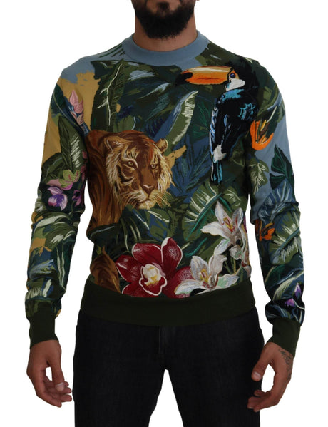 Dolce & Gabbana Jungle Embroidered Wool Silk Sweater - Hilstor