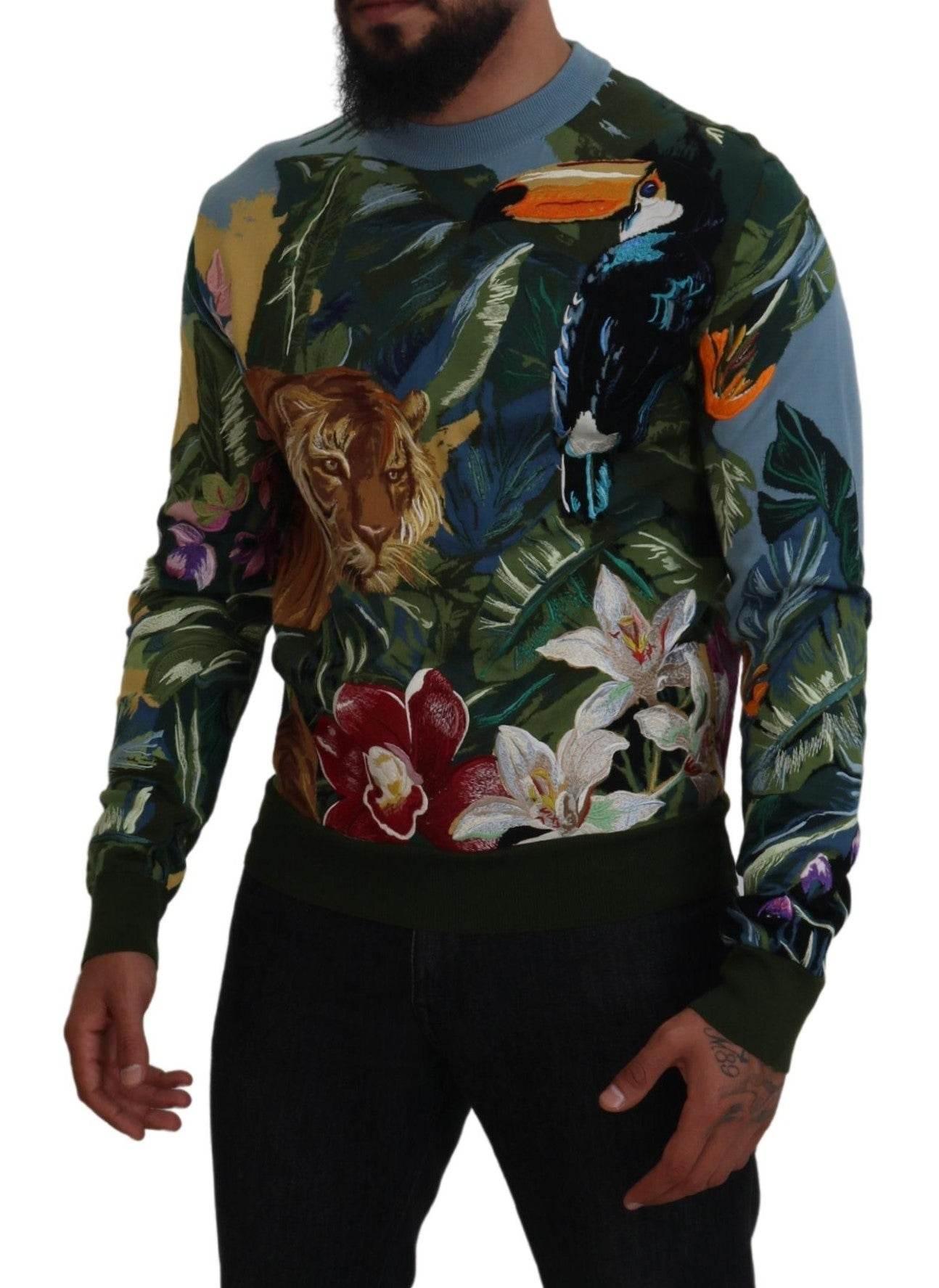 Dolce & Gabbana Jungle Embroidered Wool Silk Sweater - Hilstor