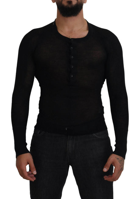 Dolce & Gabbana Black Cashmere Button Pullover Sweater - Hilstor