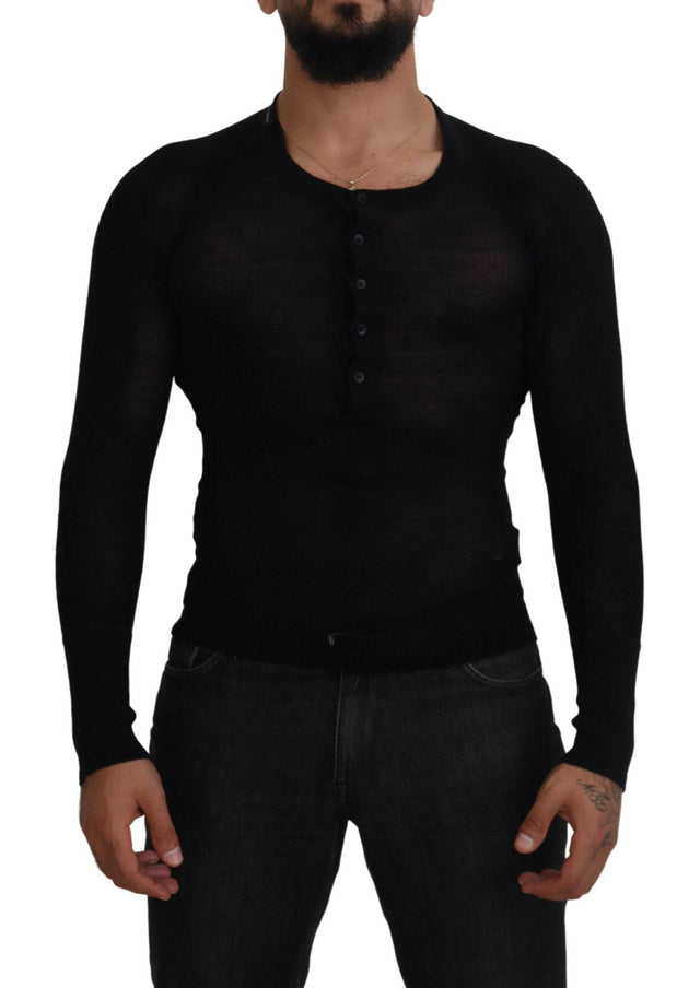 Dolce & Gabbana Black Cashmere Button Pullover Sweater - Hilstor