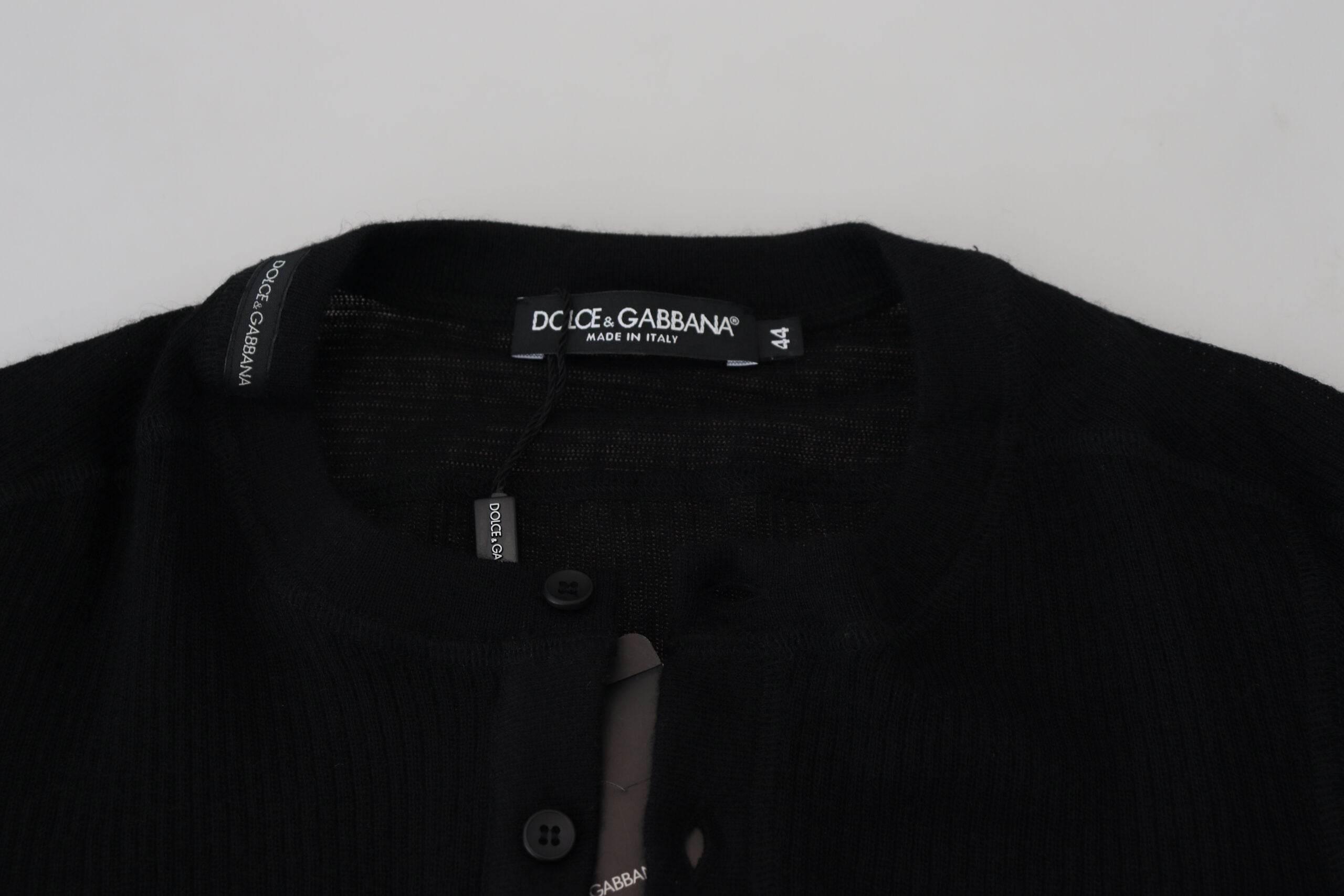 Dolce & Gabbana Black Cashmere Button Pullover Sweater - Hilstor
