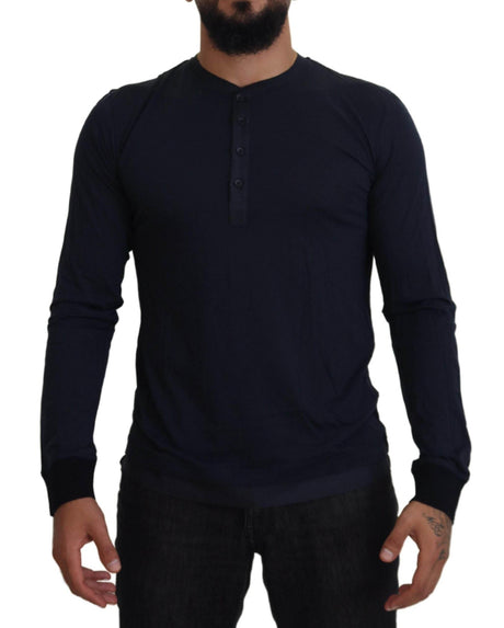 Dolce & Gabbana Blue Cotton Button Crewneck Pullover Sweater - Hilstor