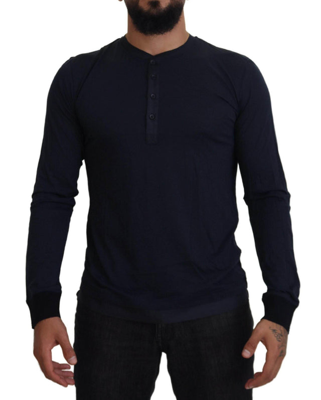 Dolce & Gabbana Blue Cotton Button Crewneck Pullover Sweater - Hilstor