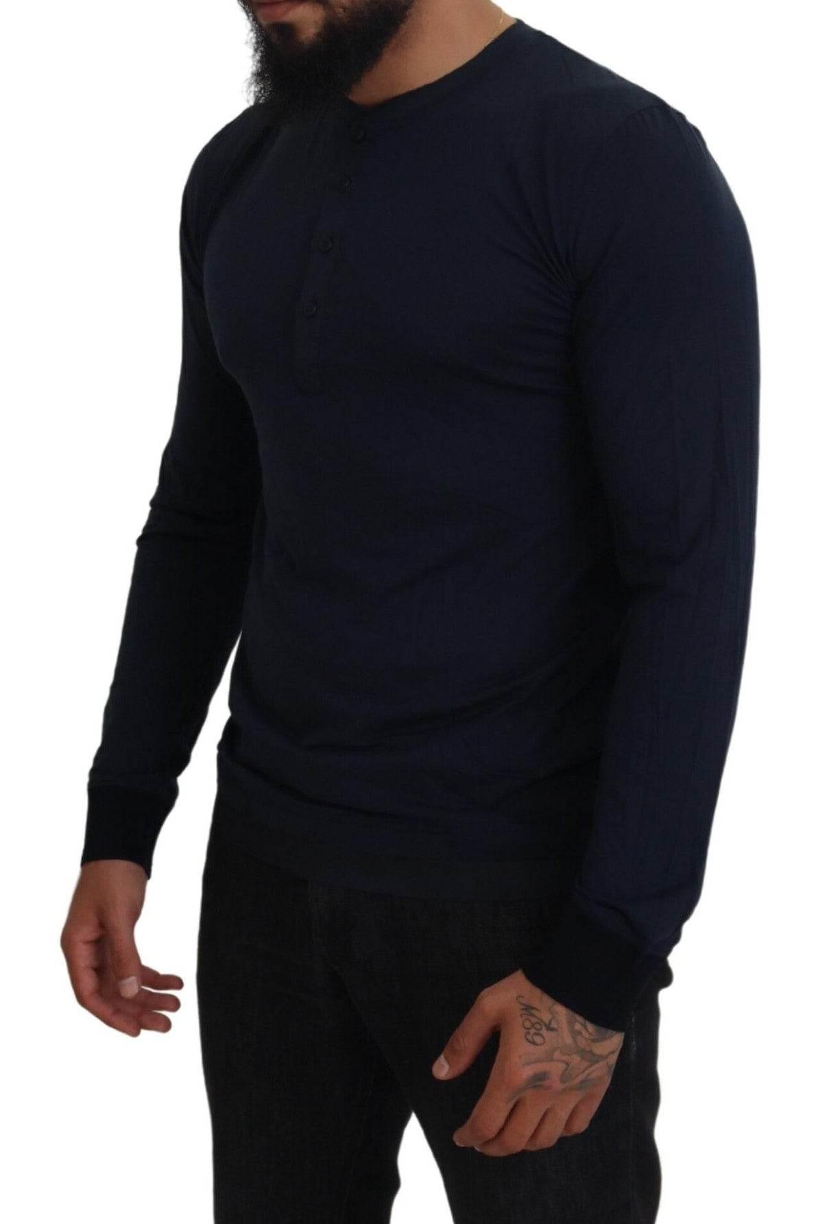 Dolce & Gabbana Blue Cotton Button Crewneck Pullover Sweater - Hilstor