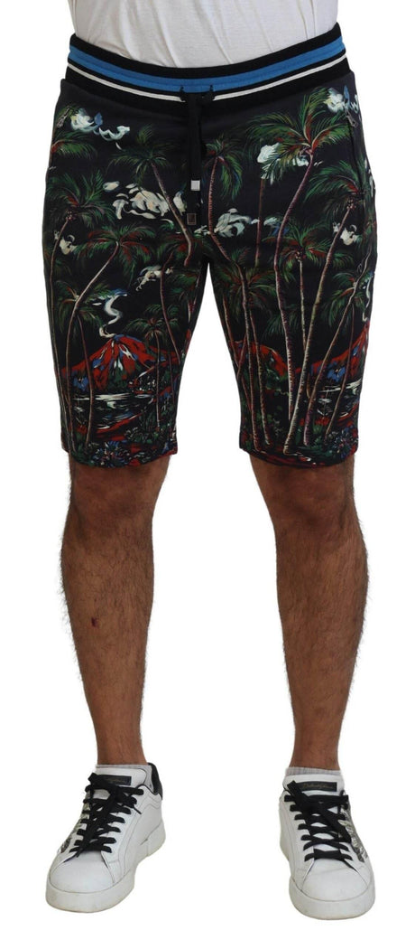 Dolce & Gabbana Black Cotton Volcano Print Casual Shorts - Hilstor