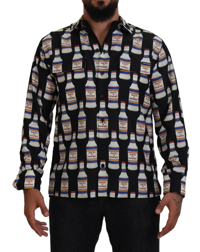 Dolce & Gabbana Black Silk Printed Collared Men Casual Shirt - Hilstor