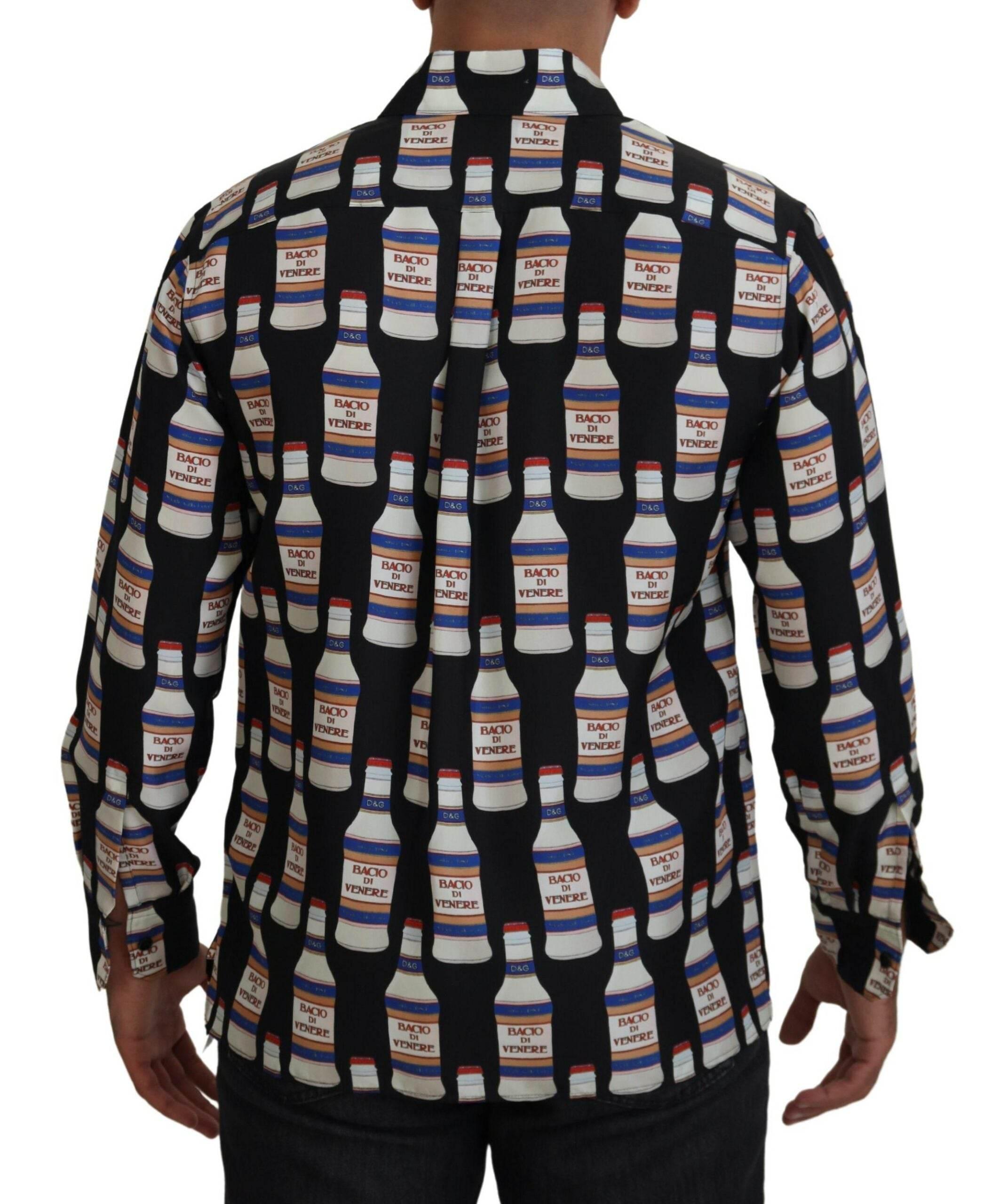 Dolce & Gabbana Black Silk Printed Collared Men Casual Shirt - Hilstor