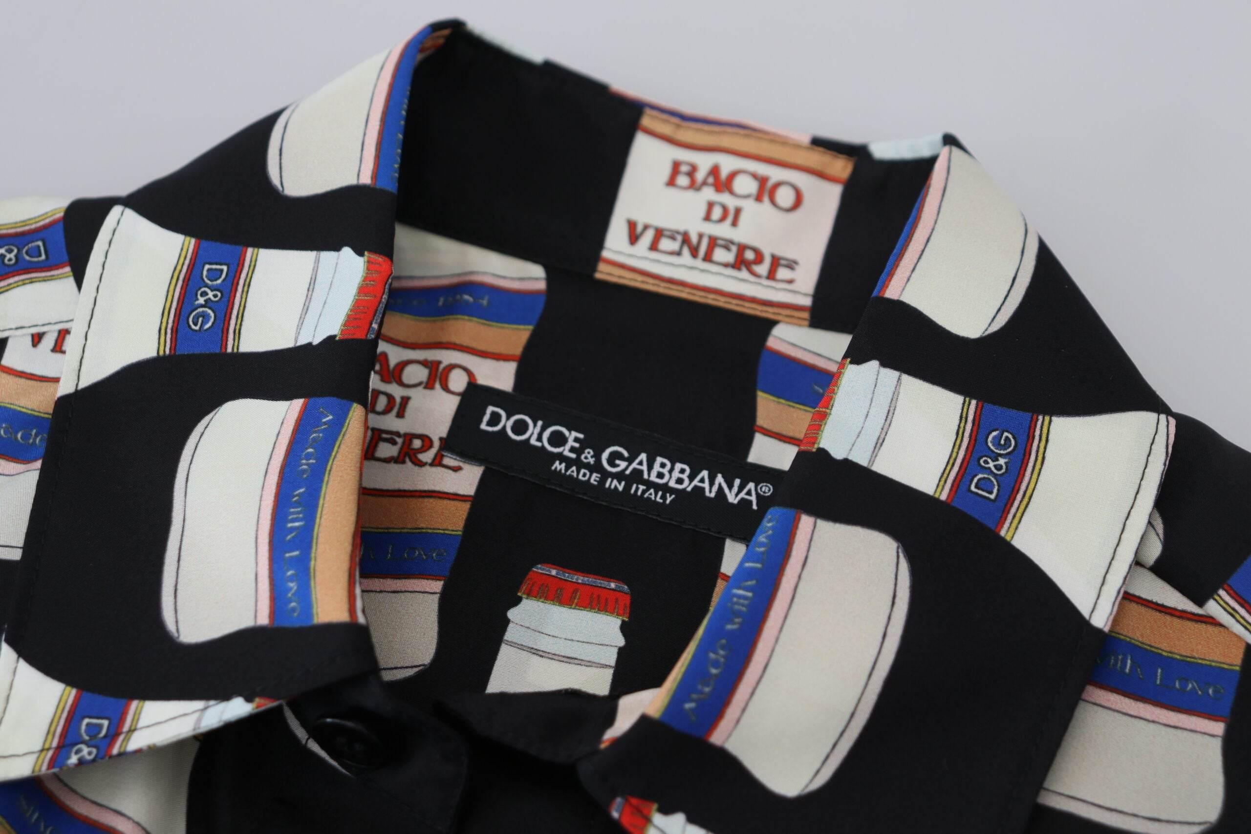 Dolce & Gabbana Black Silk Printed Collared Men Casual Shirt - Hilstor