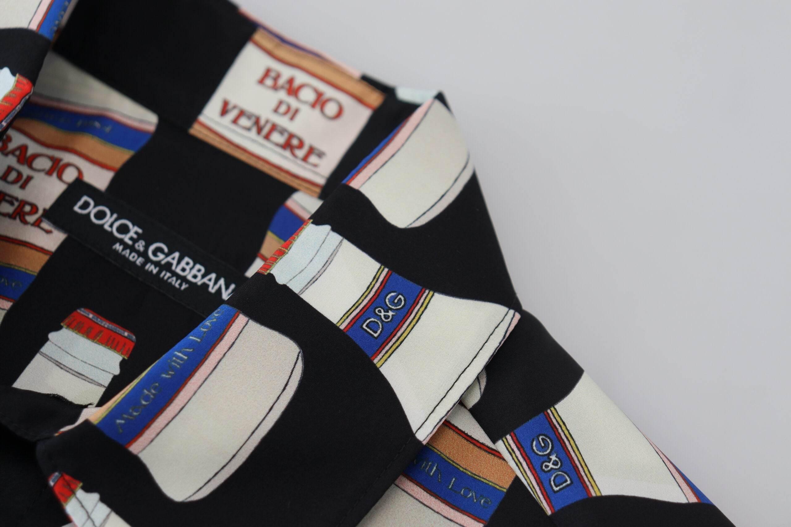 Dolce & Gabbana Black Silk Printed Collared Men Casual Shirt - Hilstor