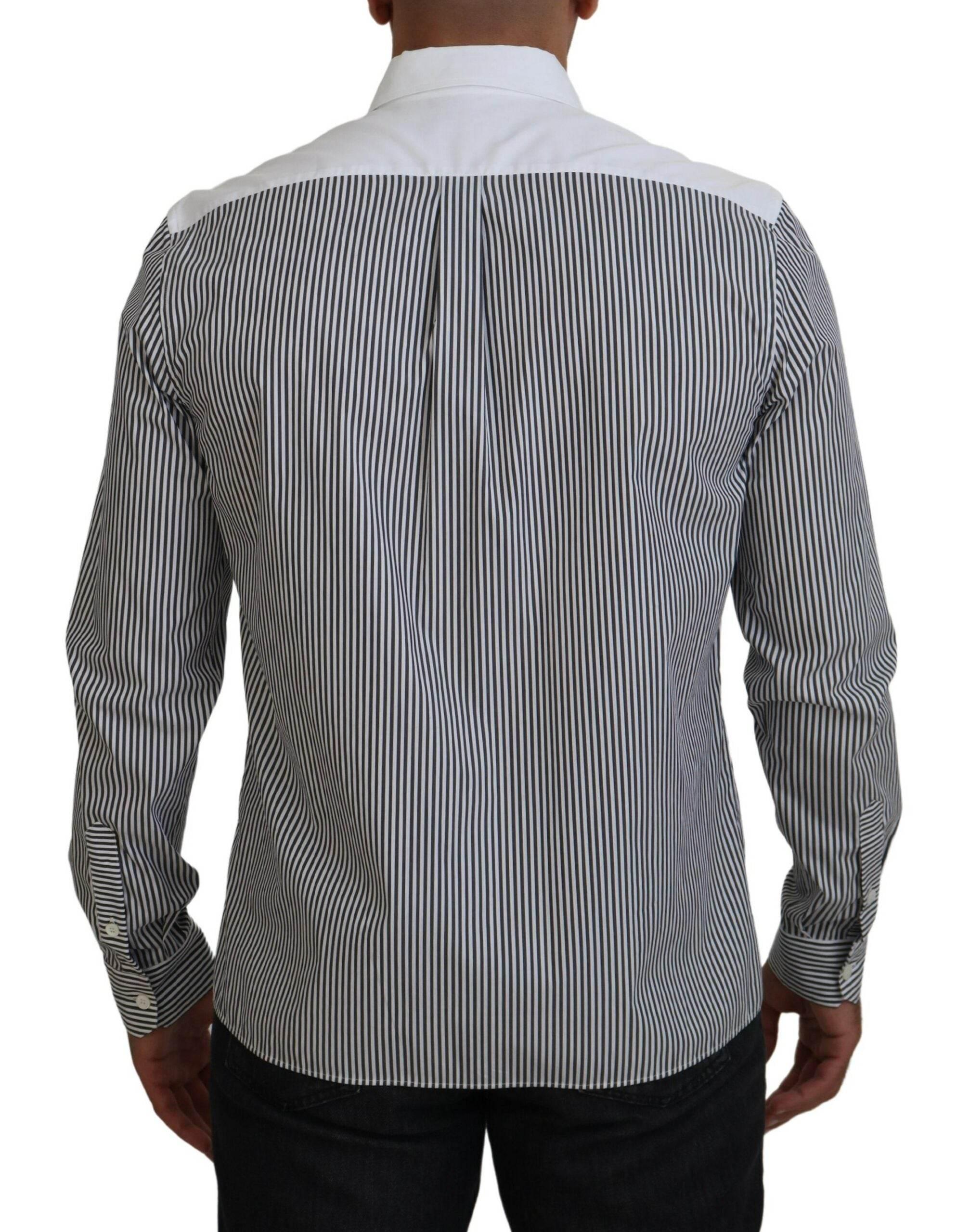 Dolce & Gabbana Black White Striped Printed Casual Cotton Shirt - Hilstor