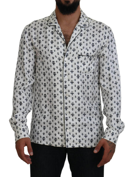 Dolce & Gabbana Elegant Silk Pajama Top with Crown Bee Print - Hilstor