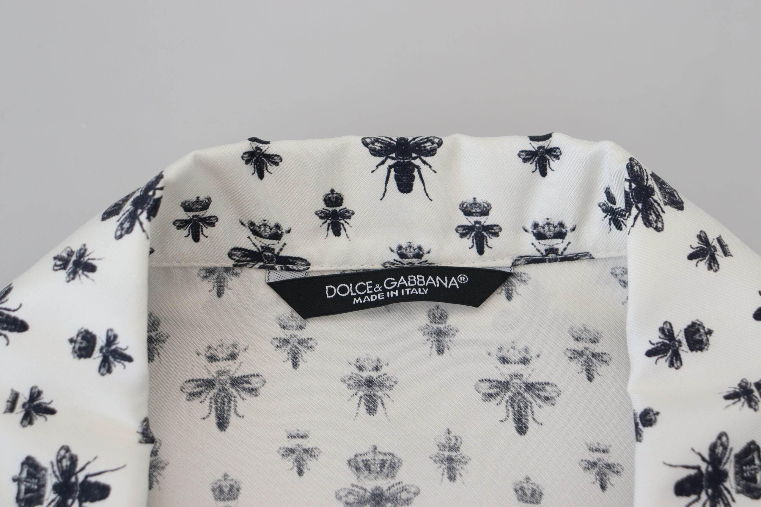 Dolce & Gabbana Elegant Silk Pajama Top with Crown Bee Print - Hilstor