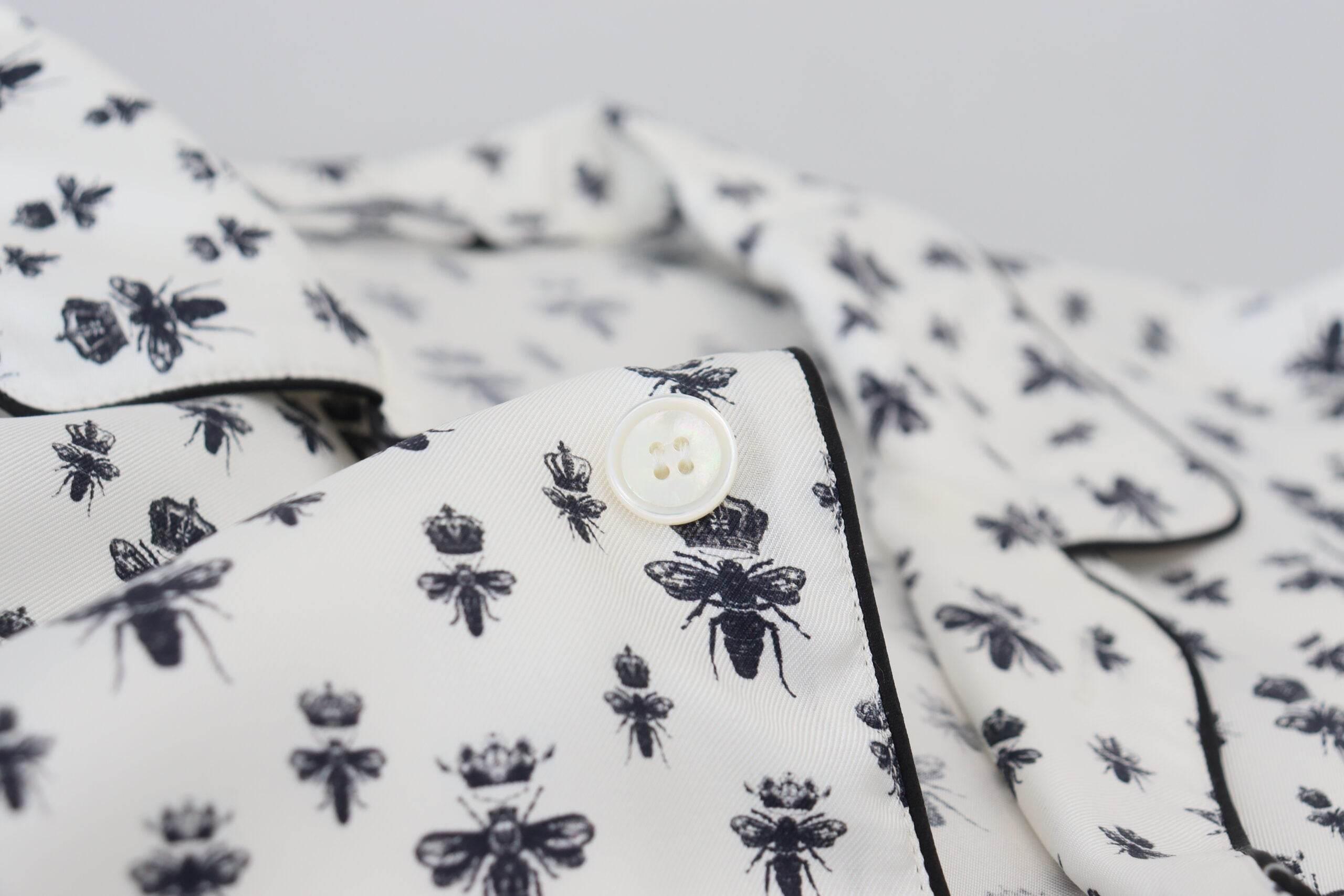 Dolce & Gabbana Elegant Silk Pajama Top with Crown Bee Print - Hilstor