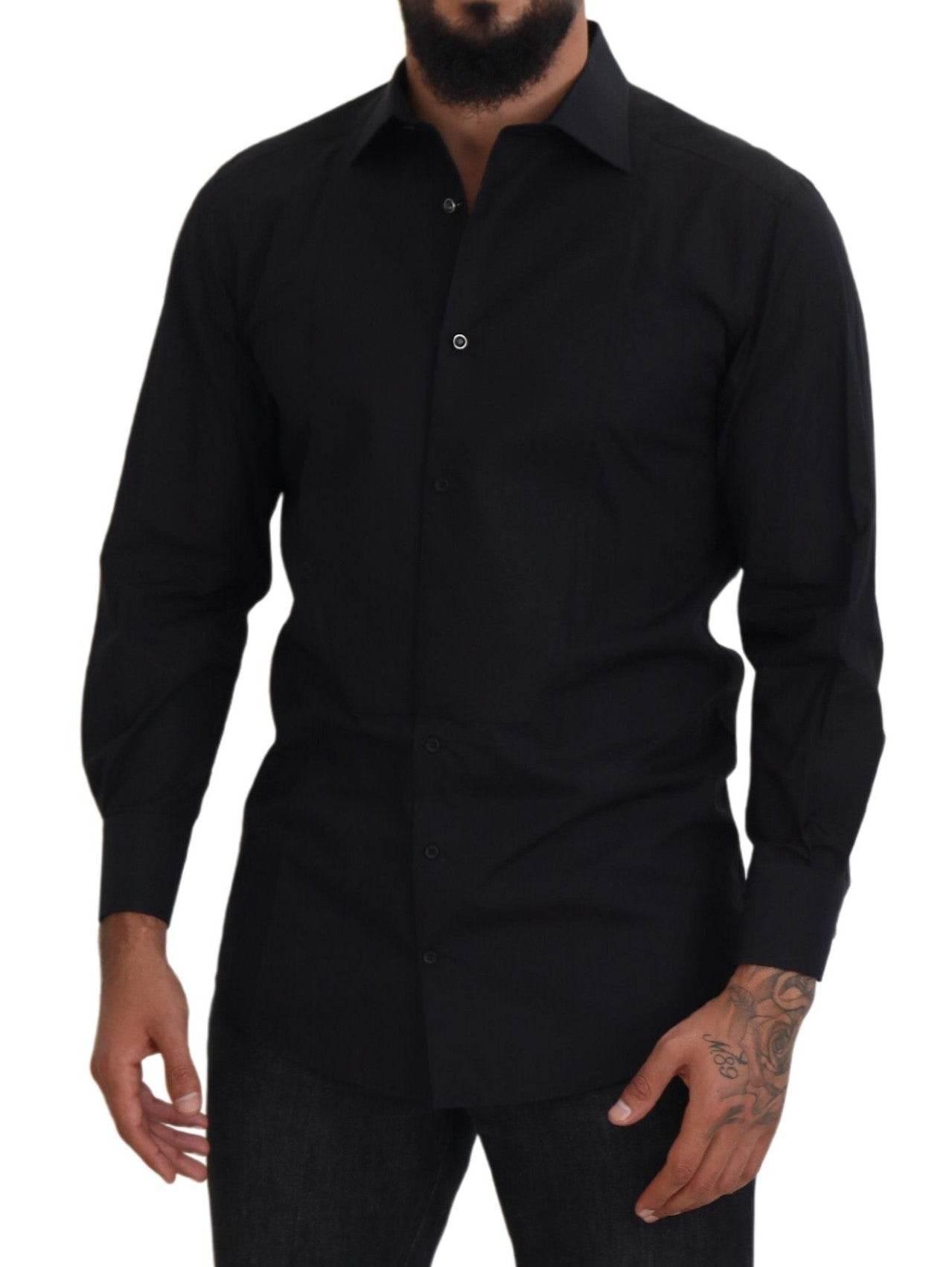 Dolce & Gabbana Black GOLD Cotton Collared Long Sleeve Shirt - Hilstor
