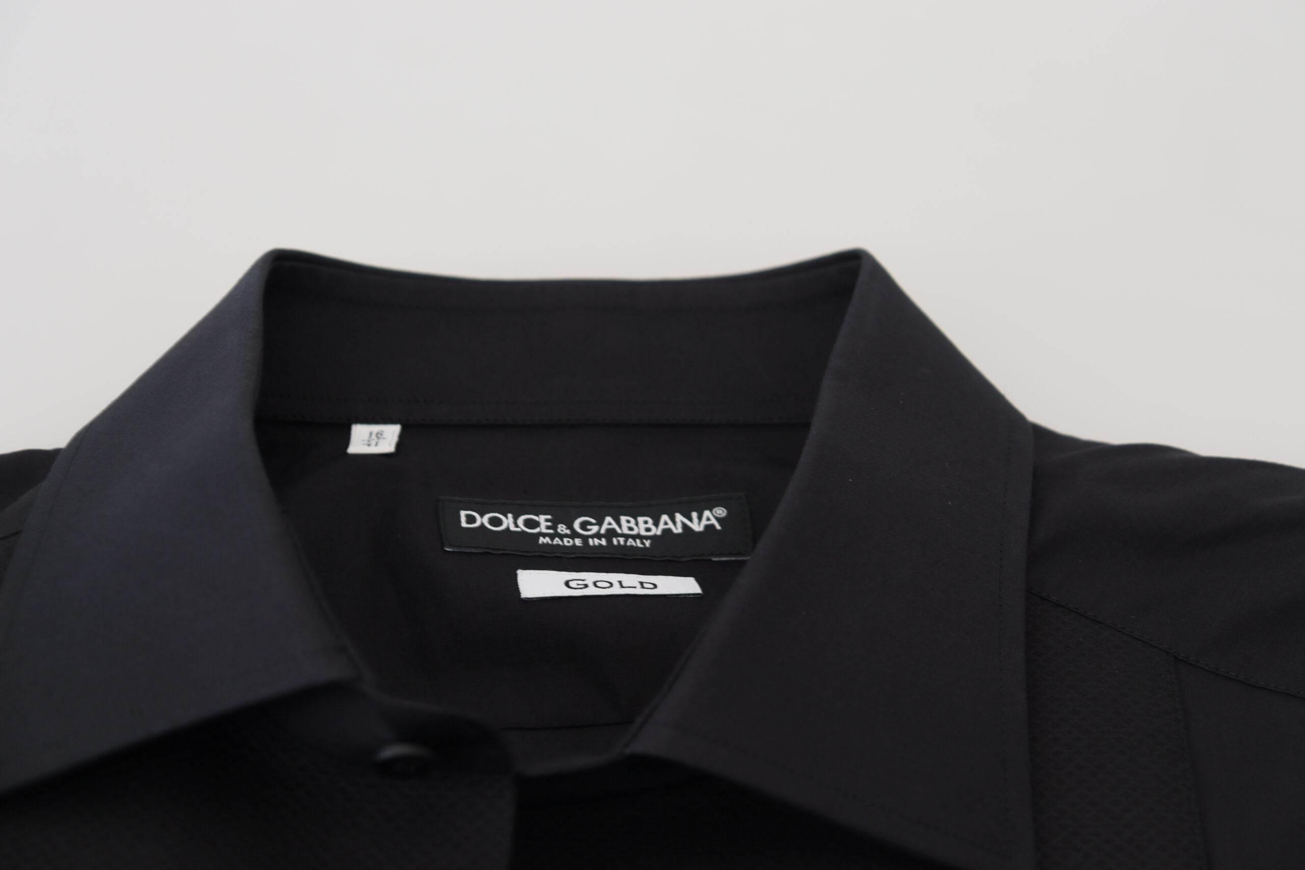 Dolce & Gabbana Black GOLD Cotton Collared Long Sleeve Shirt - Hilstor