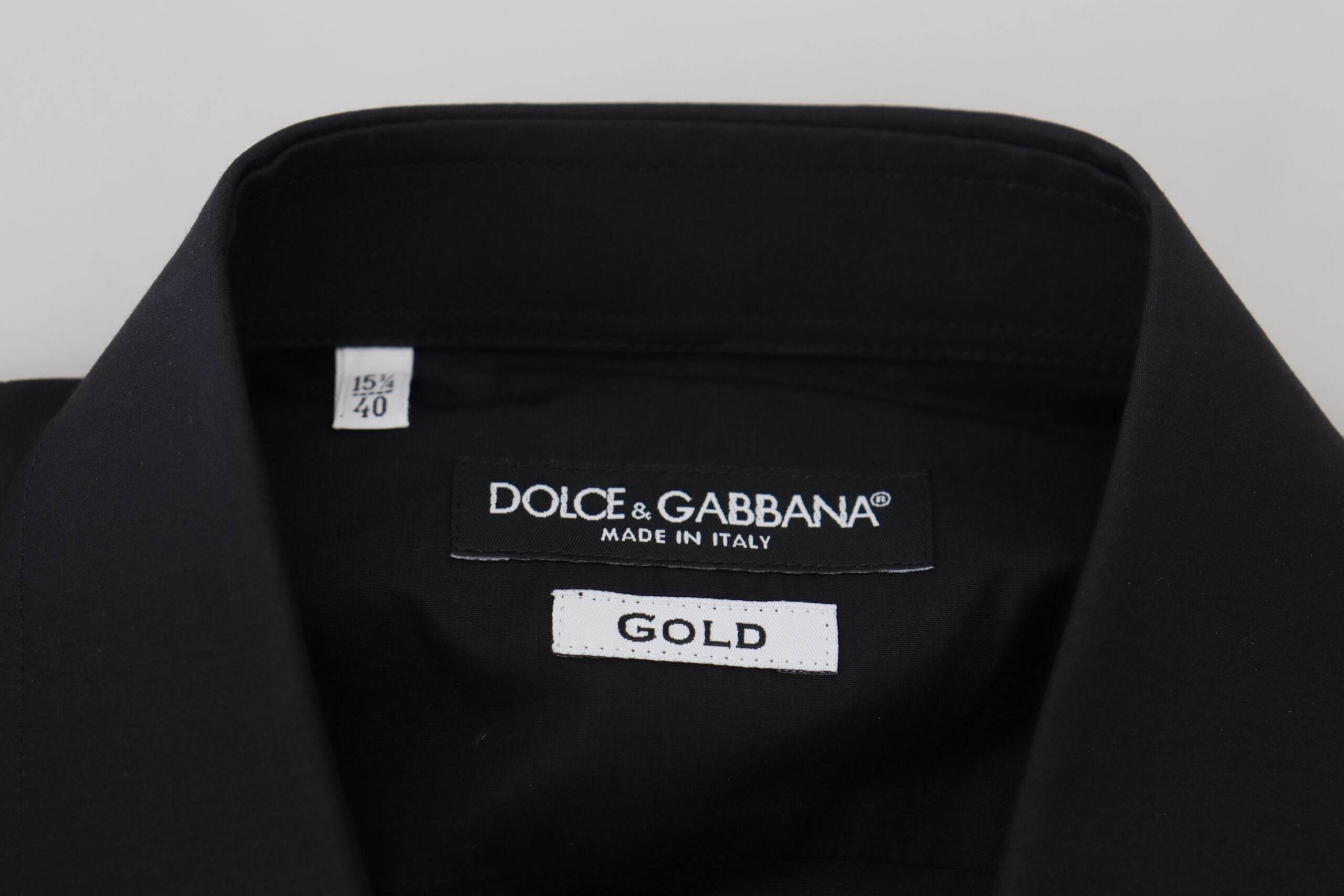 Dolce & Gabbana Black Floral Embroidery Men Long Sleeves GOLD Shirt - Hilstor