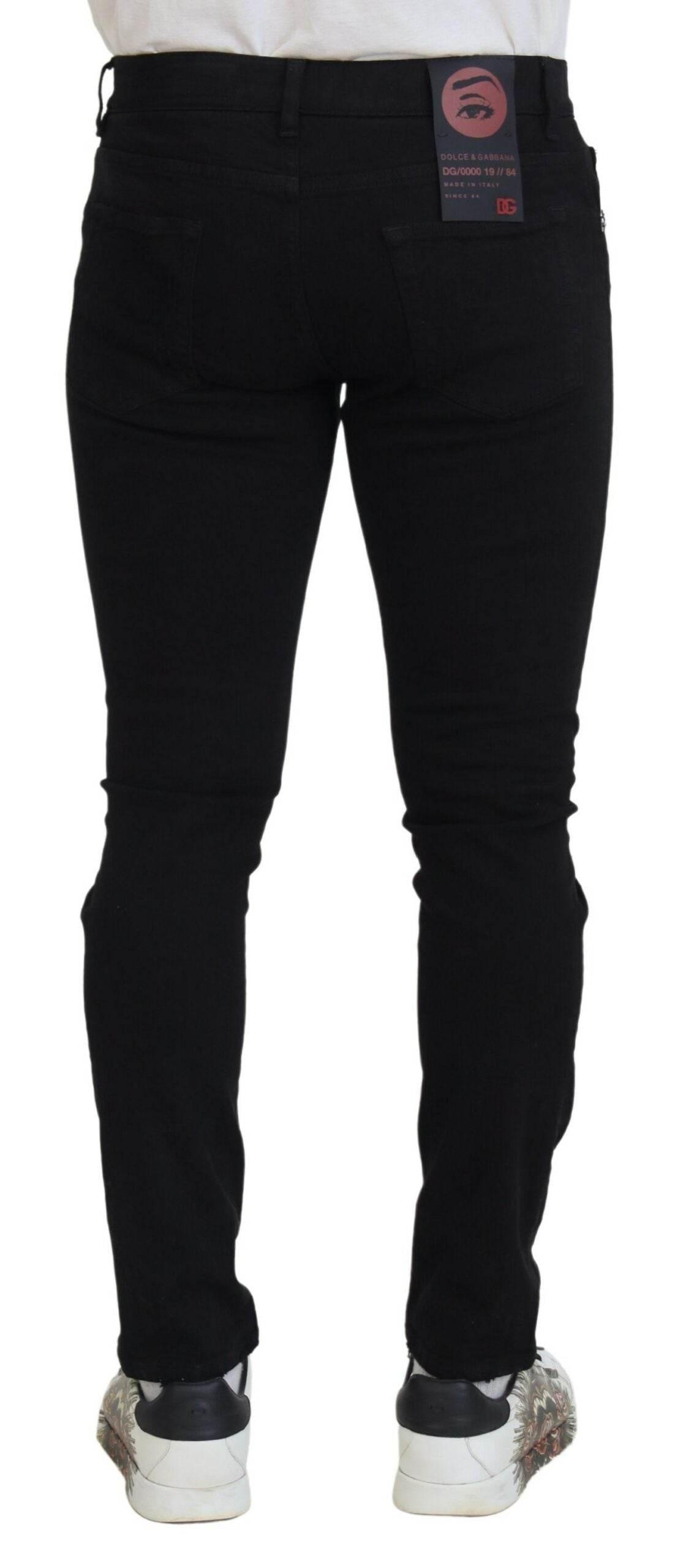 Dolce & Gabbana Black Slim Fit Tattered Denim Cotton Jeans - Hilstor