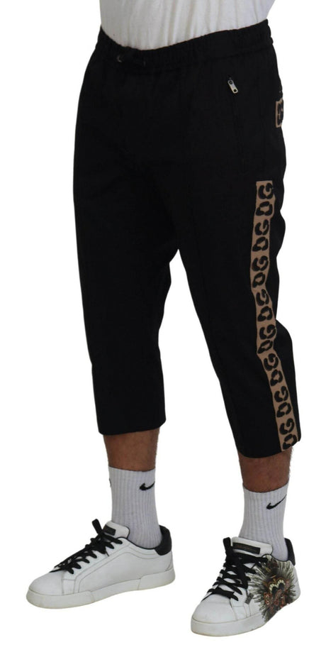 Dolce & Gabbana Black Cotton Elastic Waist DG Logo Cropped Pants - Hilstor