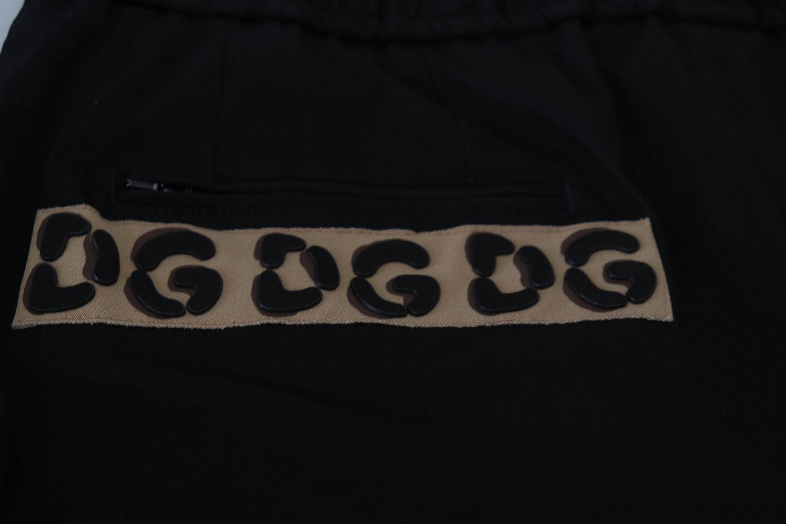 Dolce & Gabbana Black Cotton Elastic Waist DG Logo Cropped Pants - Hilstor