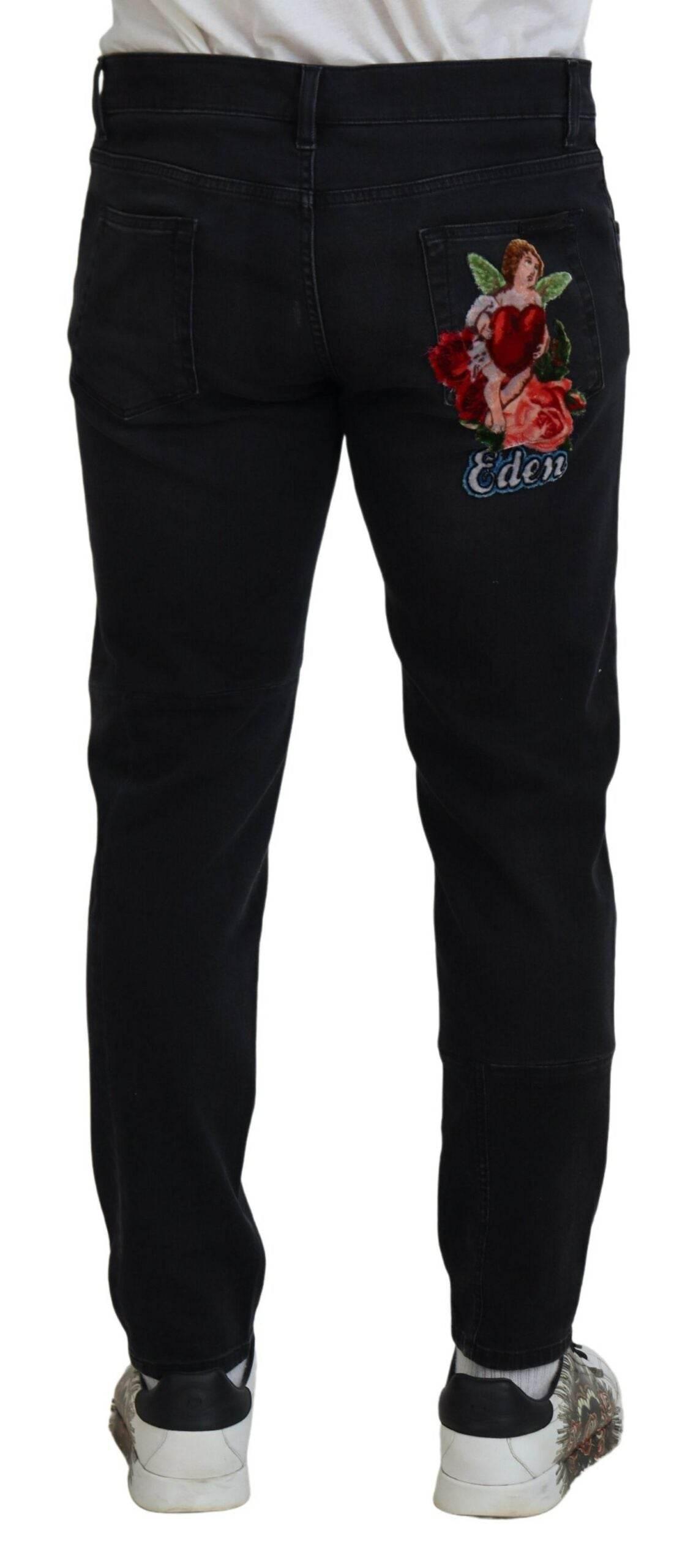 Dolce & Gabbana Black Angel Embroidery Skinny Denim Jeans - Hilstor