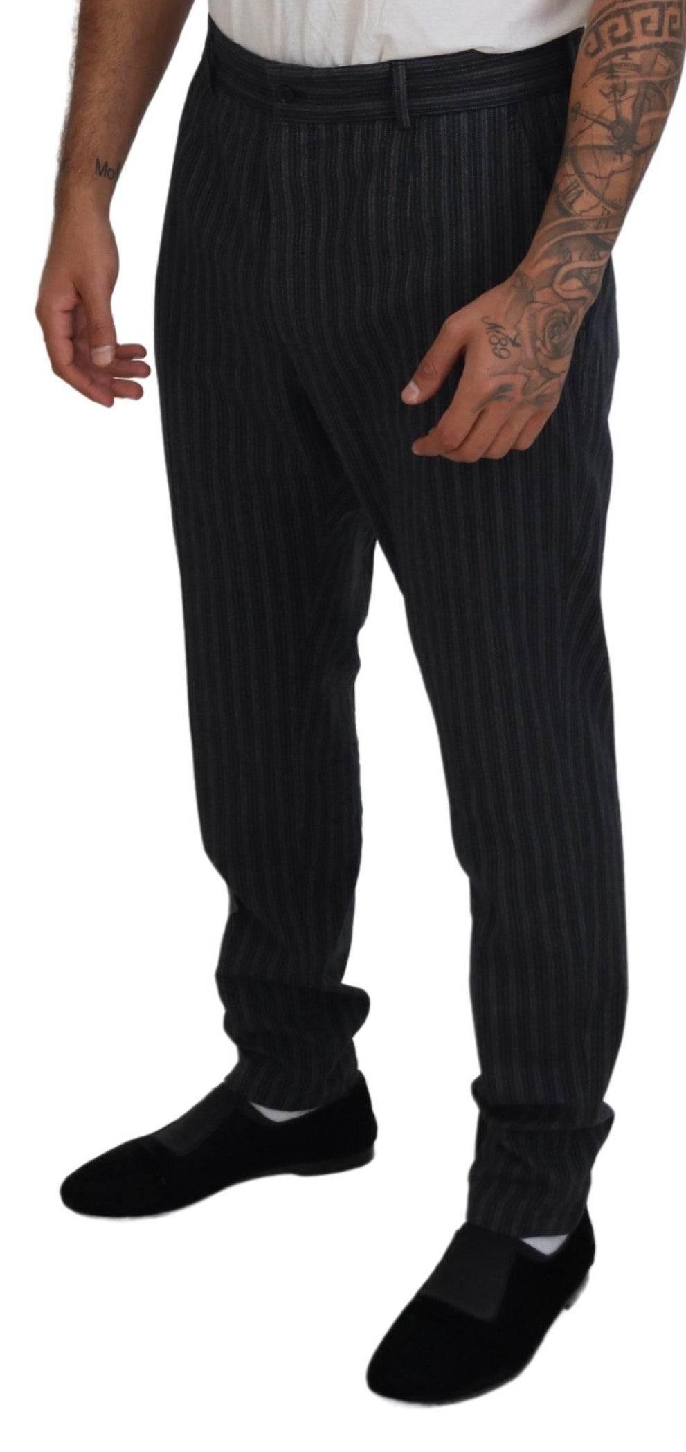 Dolce & Gabbana Dark Gray Stripes Chino Dress Pants - Hilstor
