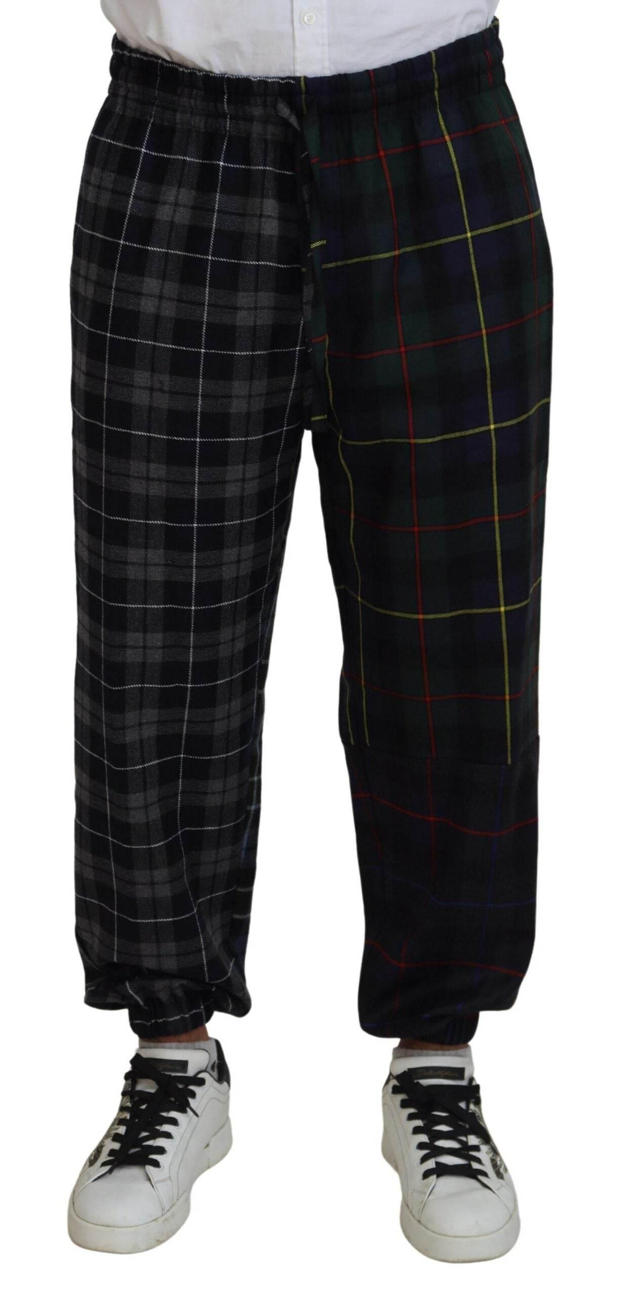 Dolce & Gabbana Multicolor Checkered Wool Men Jogger Pants - Hilstor