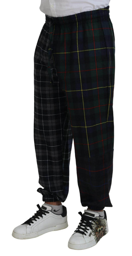 Dolce & Gabbana Multicolor Checkered Wool Men Jogger Pants - Hilstor