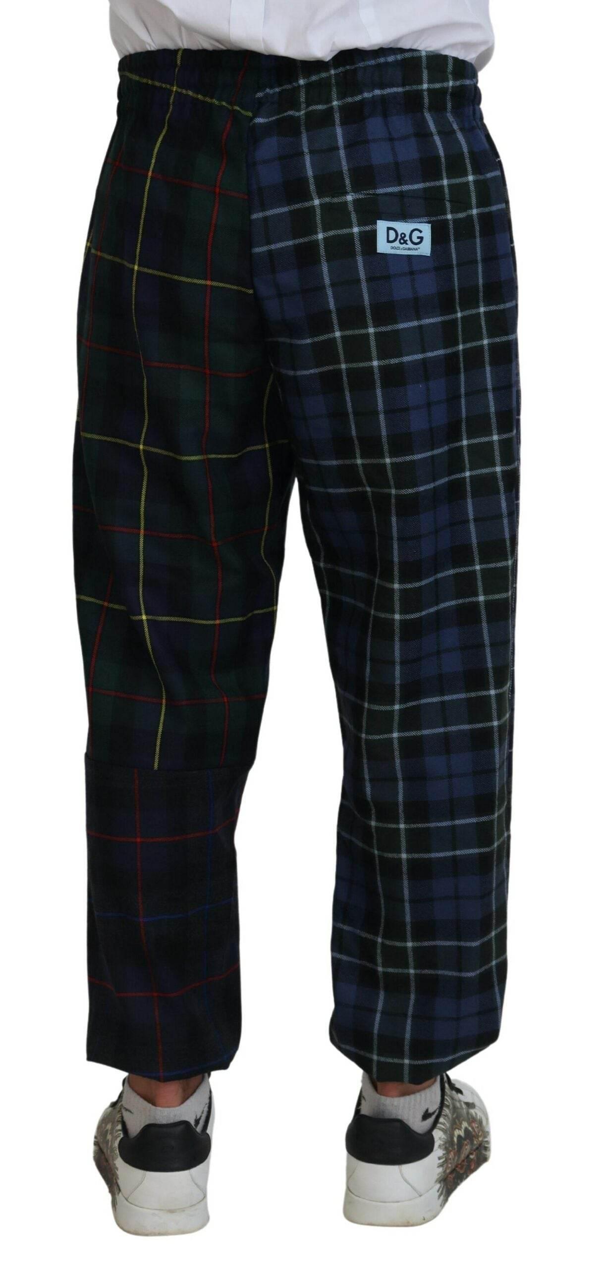 Dolce & Gabbana Multicolor Checkered Wool Men Jogger Pants - Hilstor