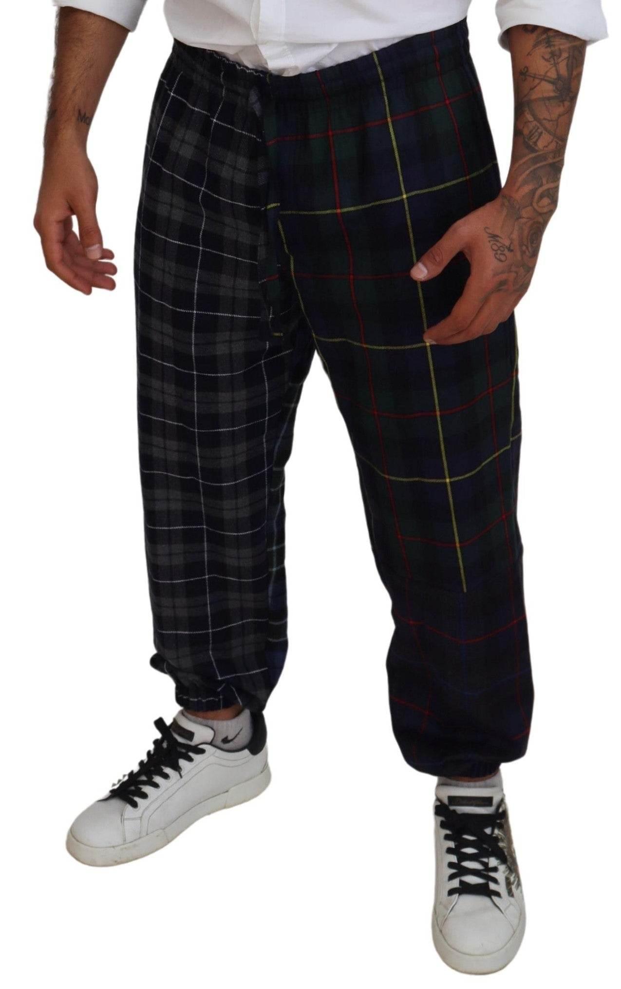Dolce & Gabbana Multicolor Checkered Wool Men Jogger Pants - Hilstor