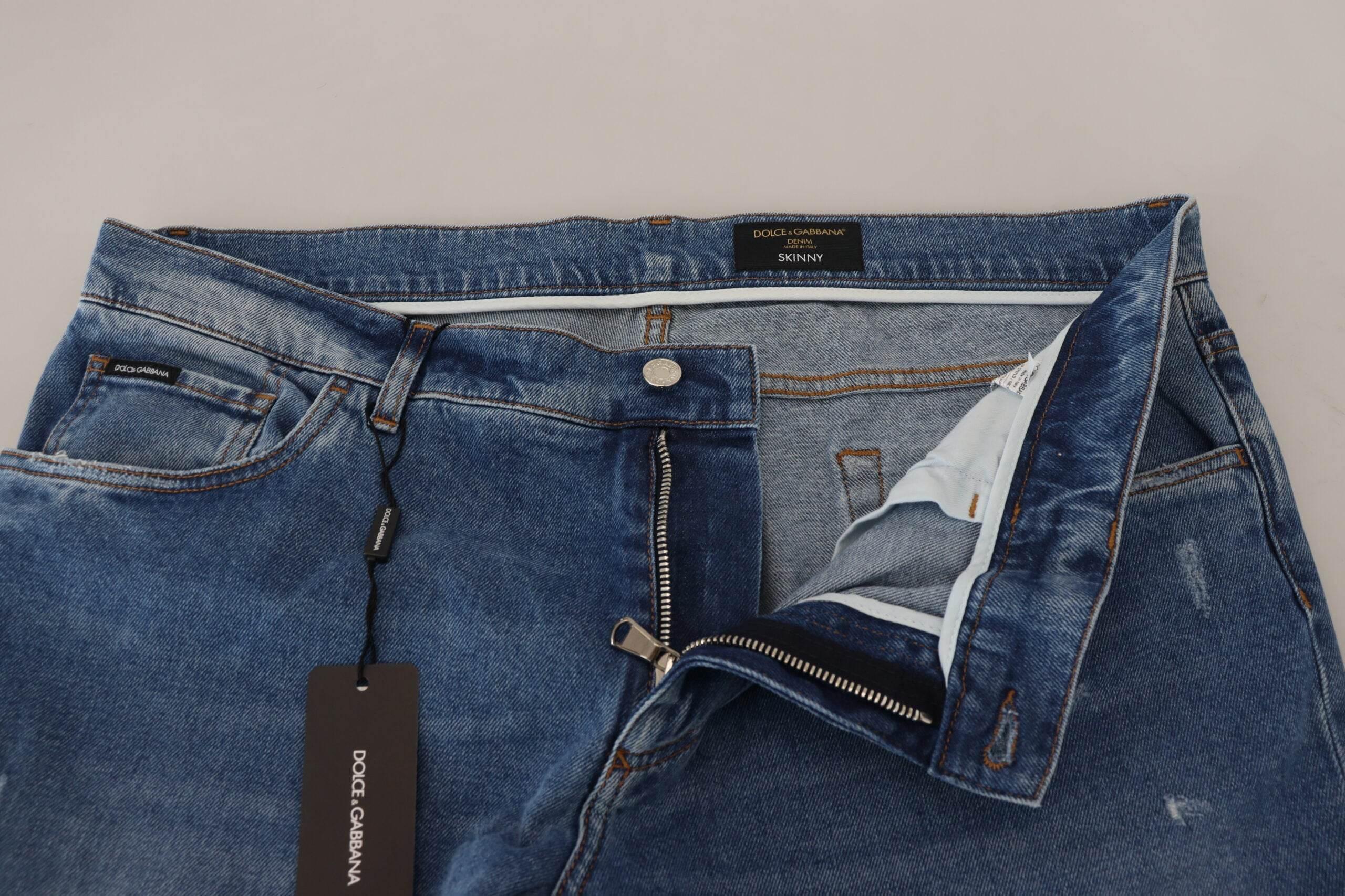 Dolce & Gabbana Blue Washed Skinny Cotton Denim Jeans - Hilstor
