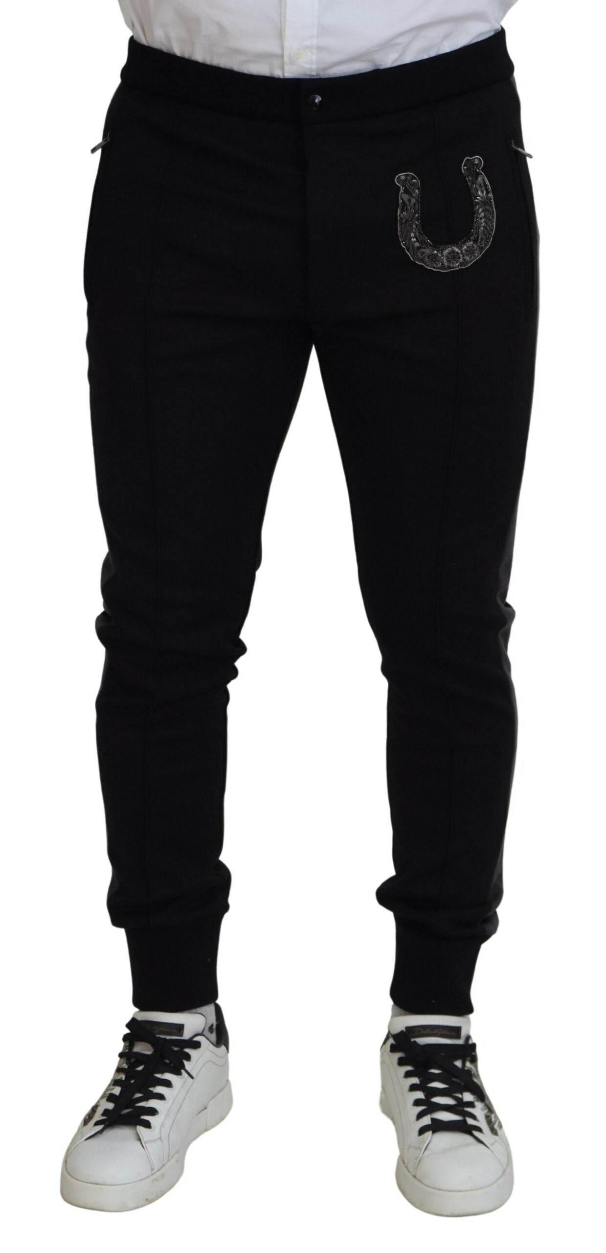 Dolce & Gabbana Black Wool Horseshoe Jogger Pants - Hilstor