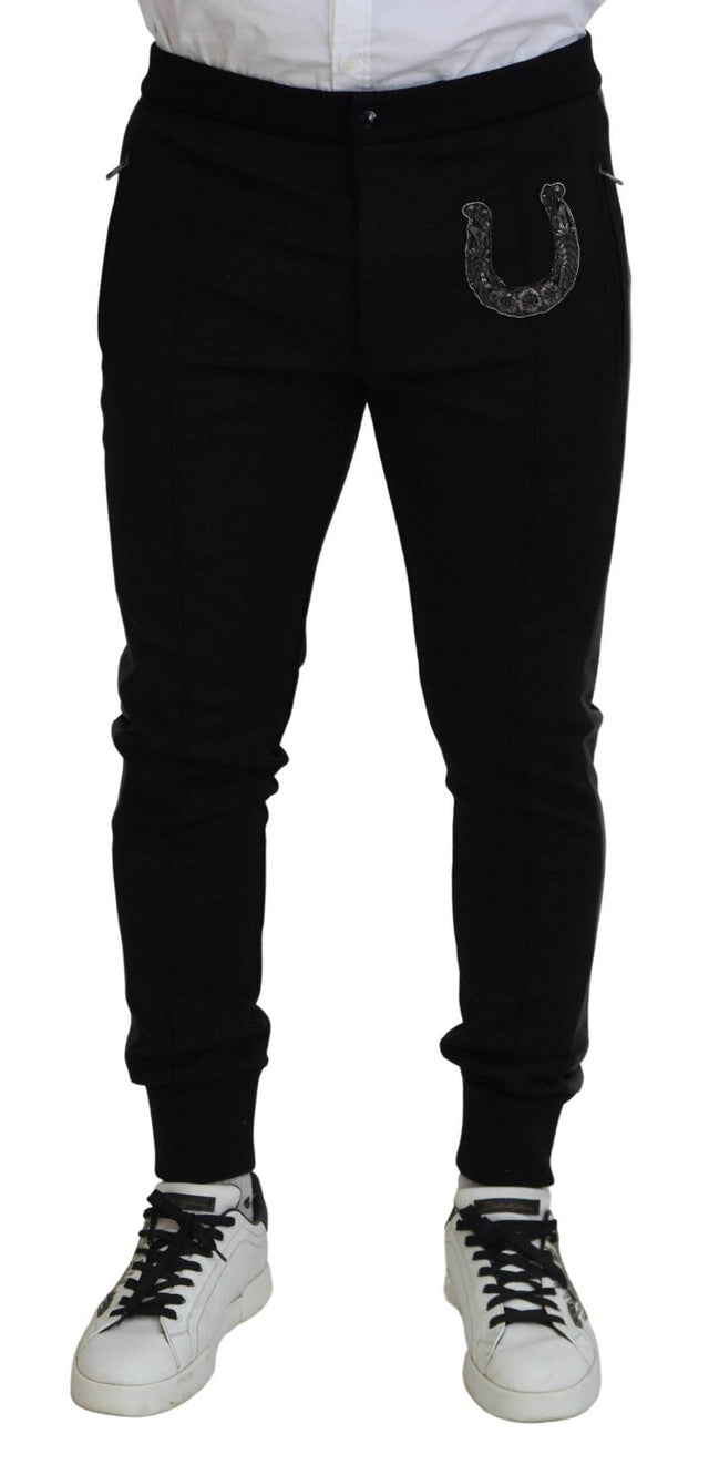 Dolce & Gabbana Black Wool Horseshoe Jogger Pants - Hilstor