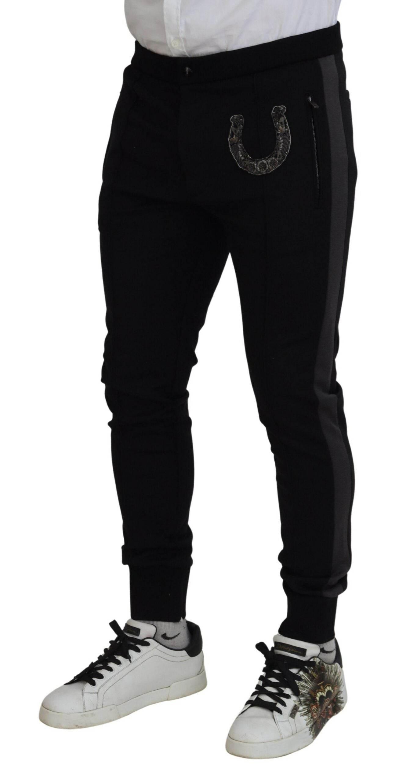 Dolce & Gabbana Black Wool Horseshoe Jogger Pants - Hilstor