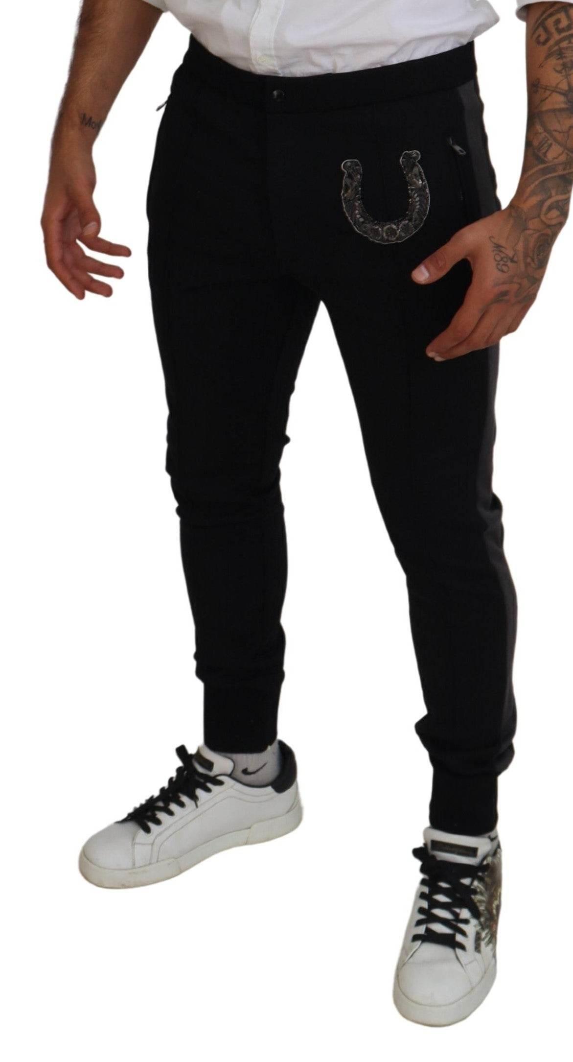 Dolce & Gabbana Black Wool Horseshoe Jogger Pants - Hilstor