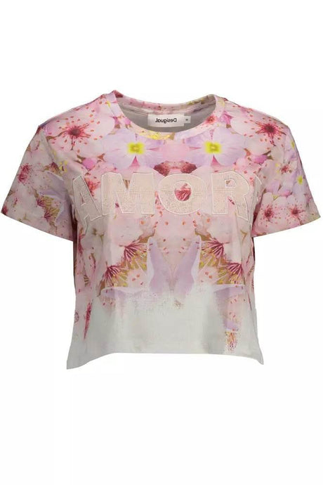 Desigual Chic Pink Embroidered Cotton Tee - Hilstor
