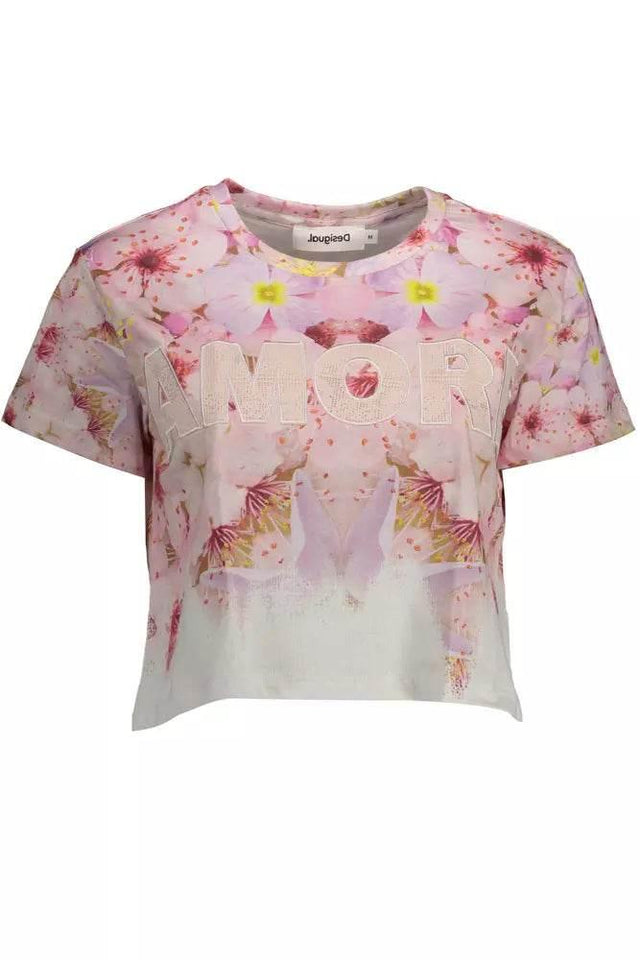 Desigual Chic Pink Embroidered Cotton Tee - Hilstor