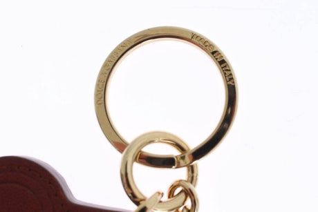 Dolce & Gabbana Elegant Brown Leather Keychain with Gold Detailing - Hilstor