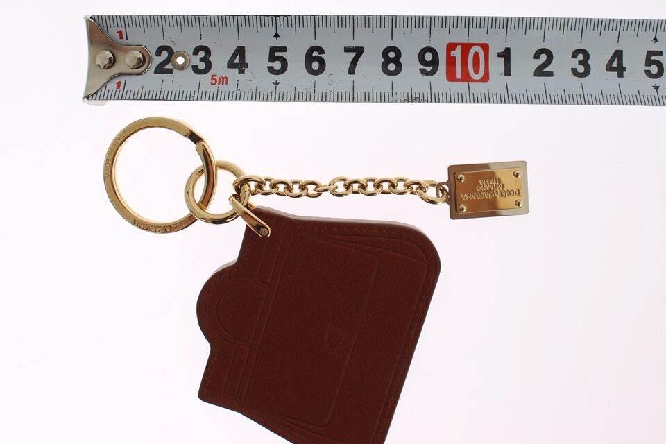 Dolce & Gabbana Elegant Brown Leather Keychain with Gold Detailing - Hilstor