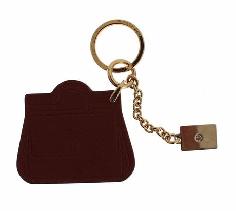 Dolce & Gabbana Elegant Brown Leather Keychain with Gold Detailing - Hilstor